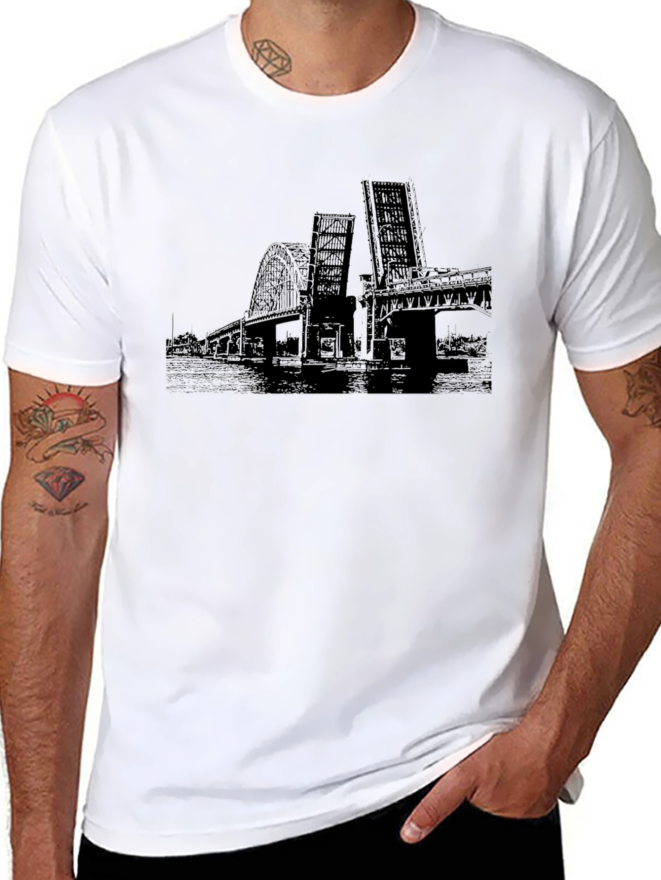 Black T-Shirt with Bridge Graphic