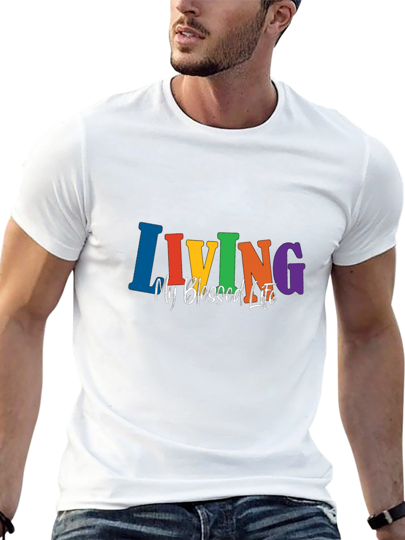 Living My Blessed Life Rainbow Tee