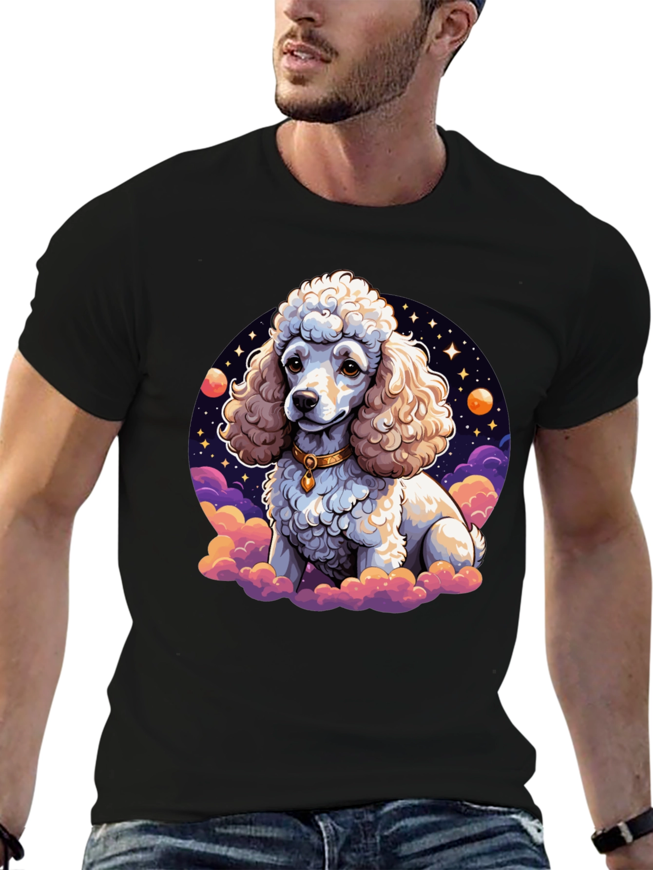 Poodle in Space Graphic Tee - Unisex Black T-Shirt