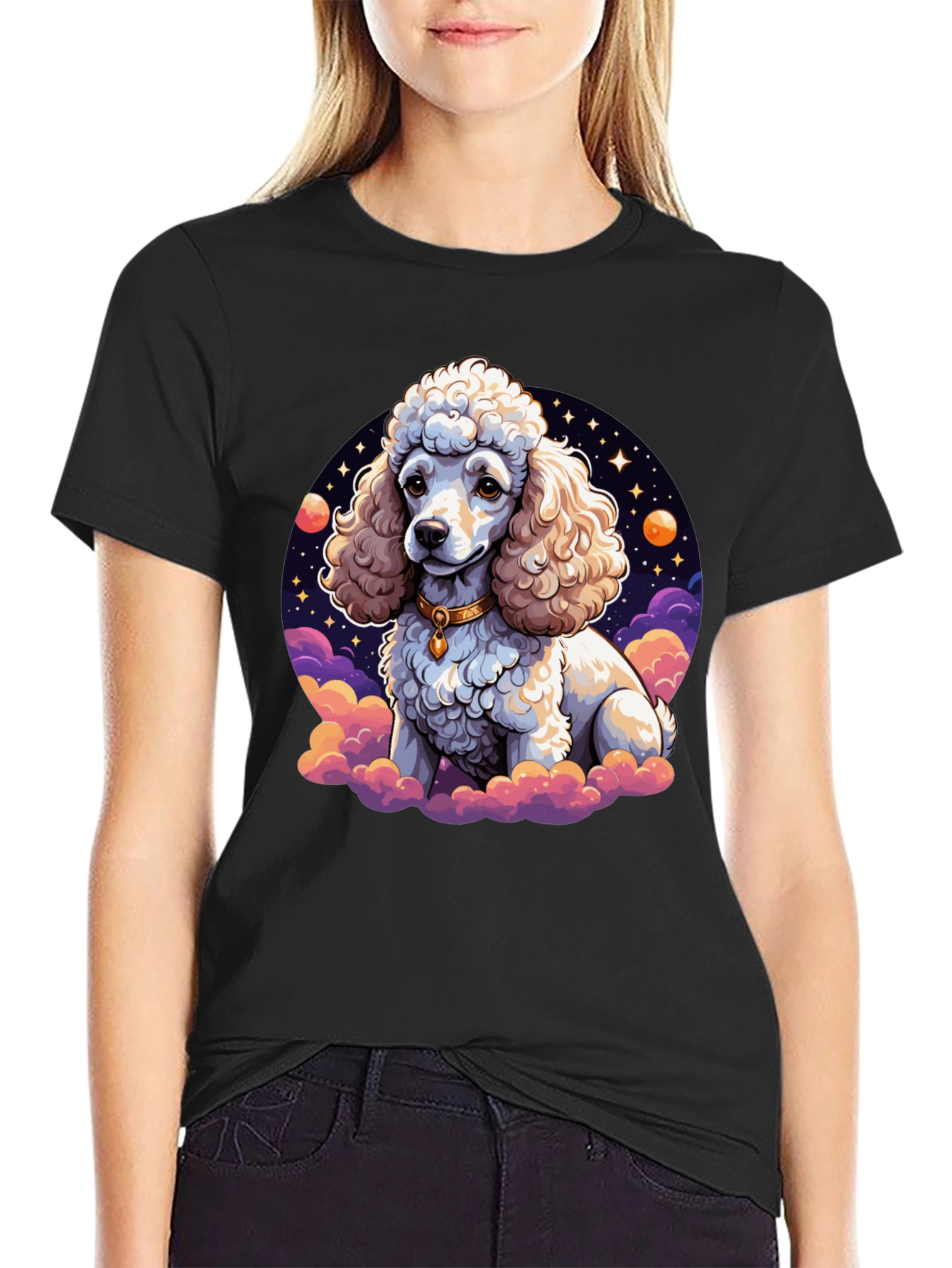 Poodle in Space Graphic Tee - Unisex Black T-Shirt