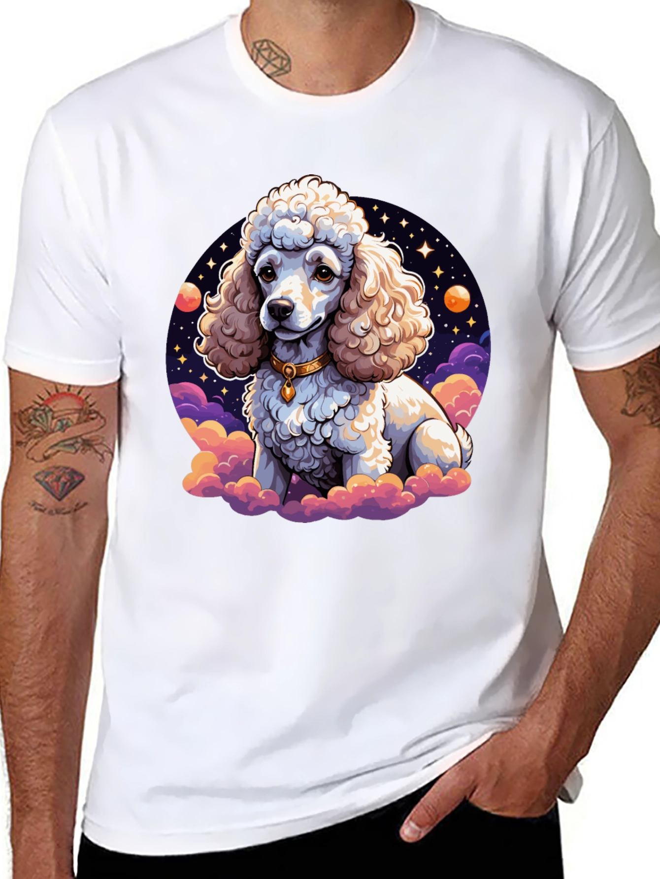 Poodle in Space Graphic Tee - Unisex Black T-Shirt