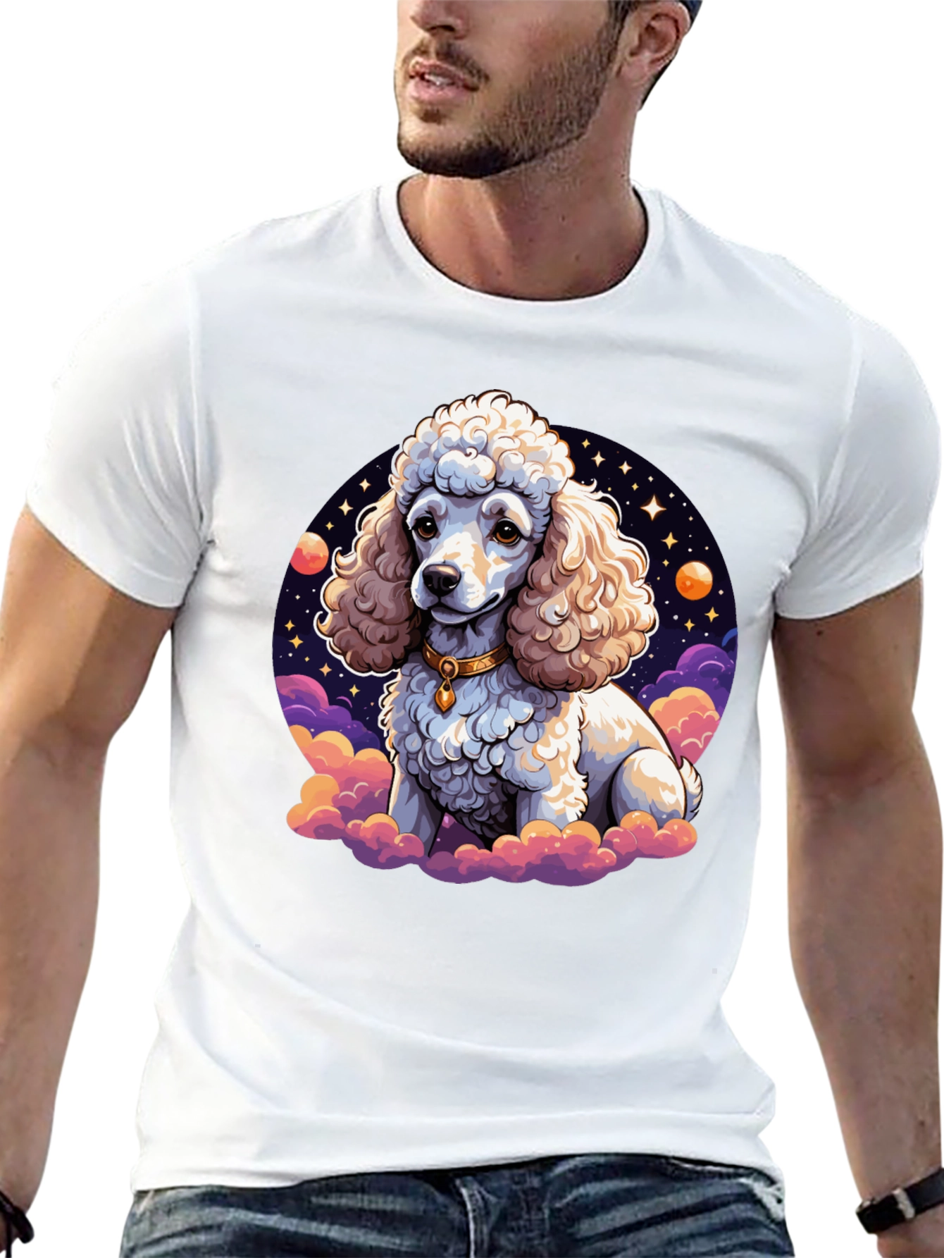 Poodle in Space Graphic Tee - Unisex Black T-Shirt