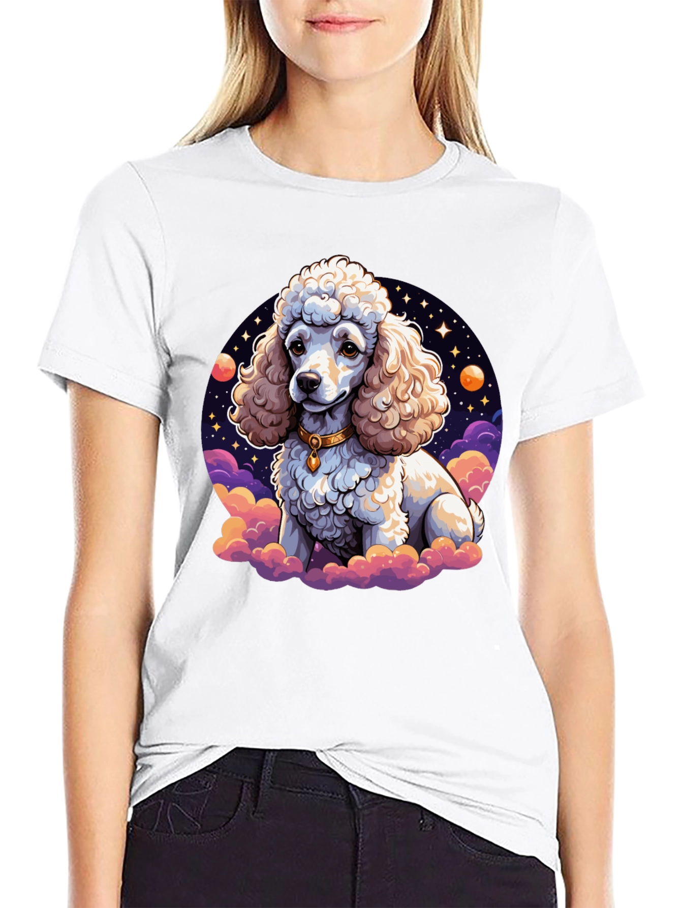Poodle in Space Graphic Tee - Unisex Black T-Shirt
