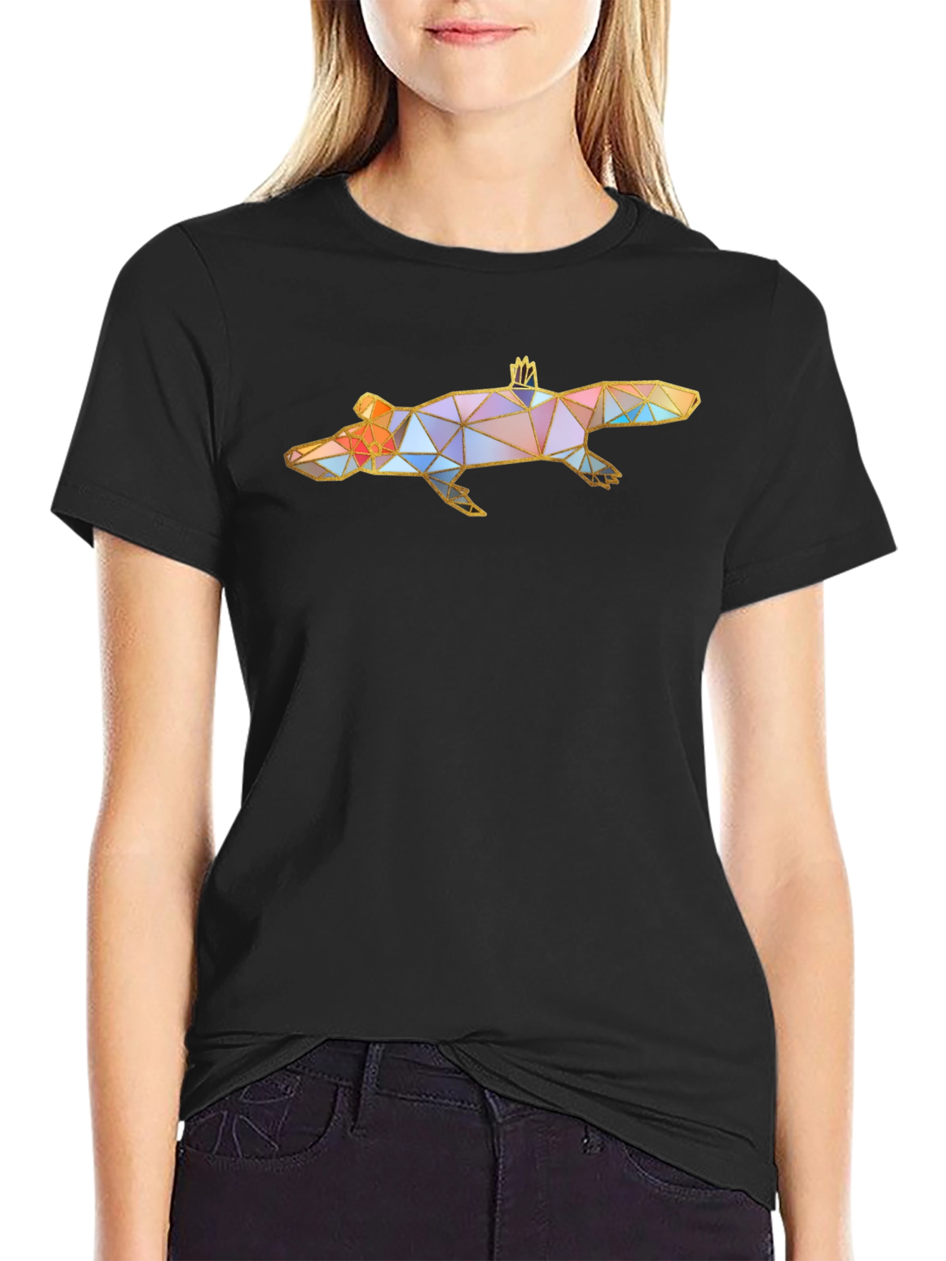 Geometric Platypus Graphic Tee - Black