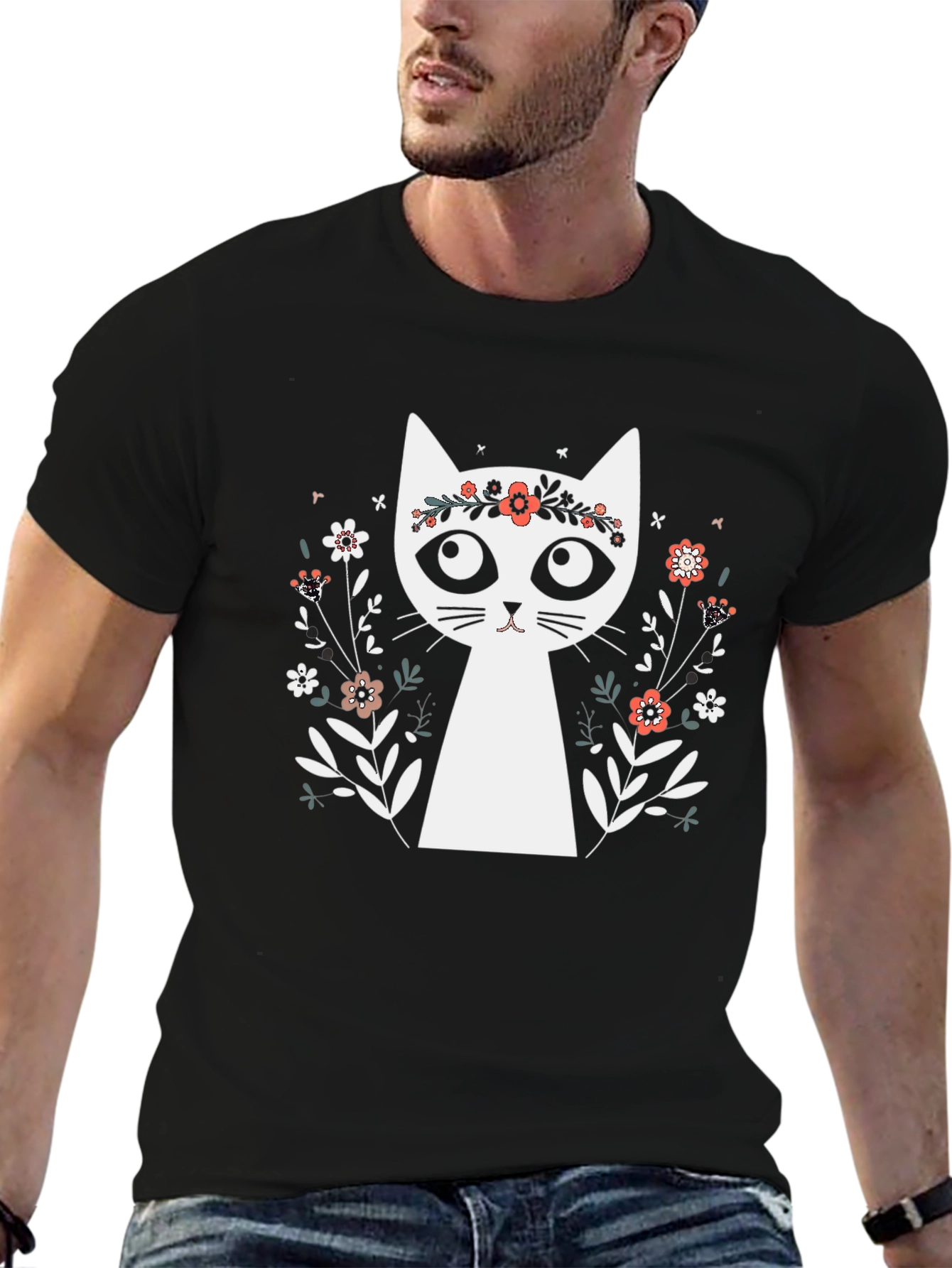 Floral Crown Cat Graphic Tee