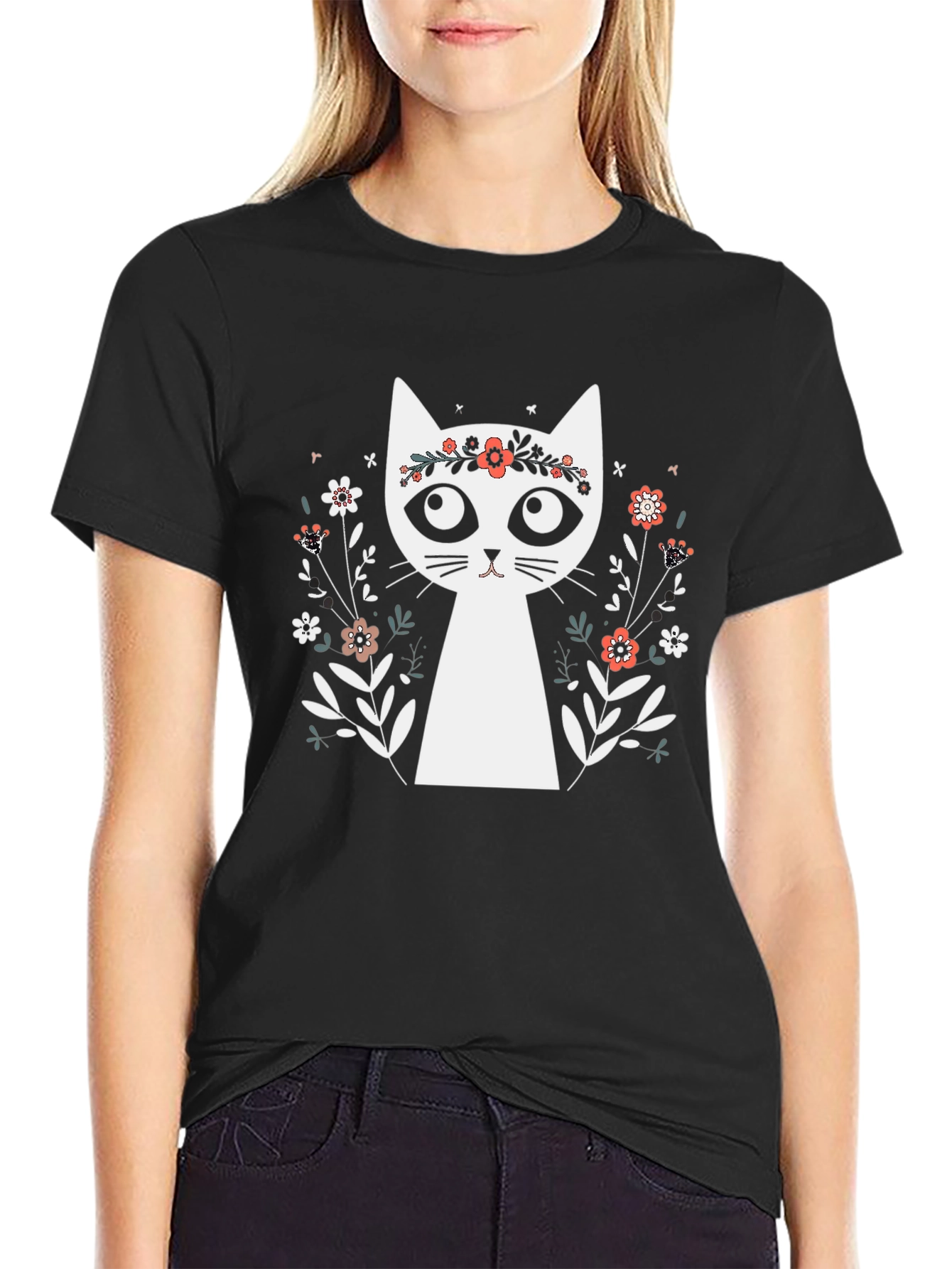 Floral Crown Cat Graphic Tee