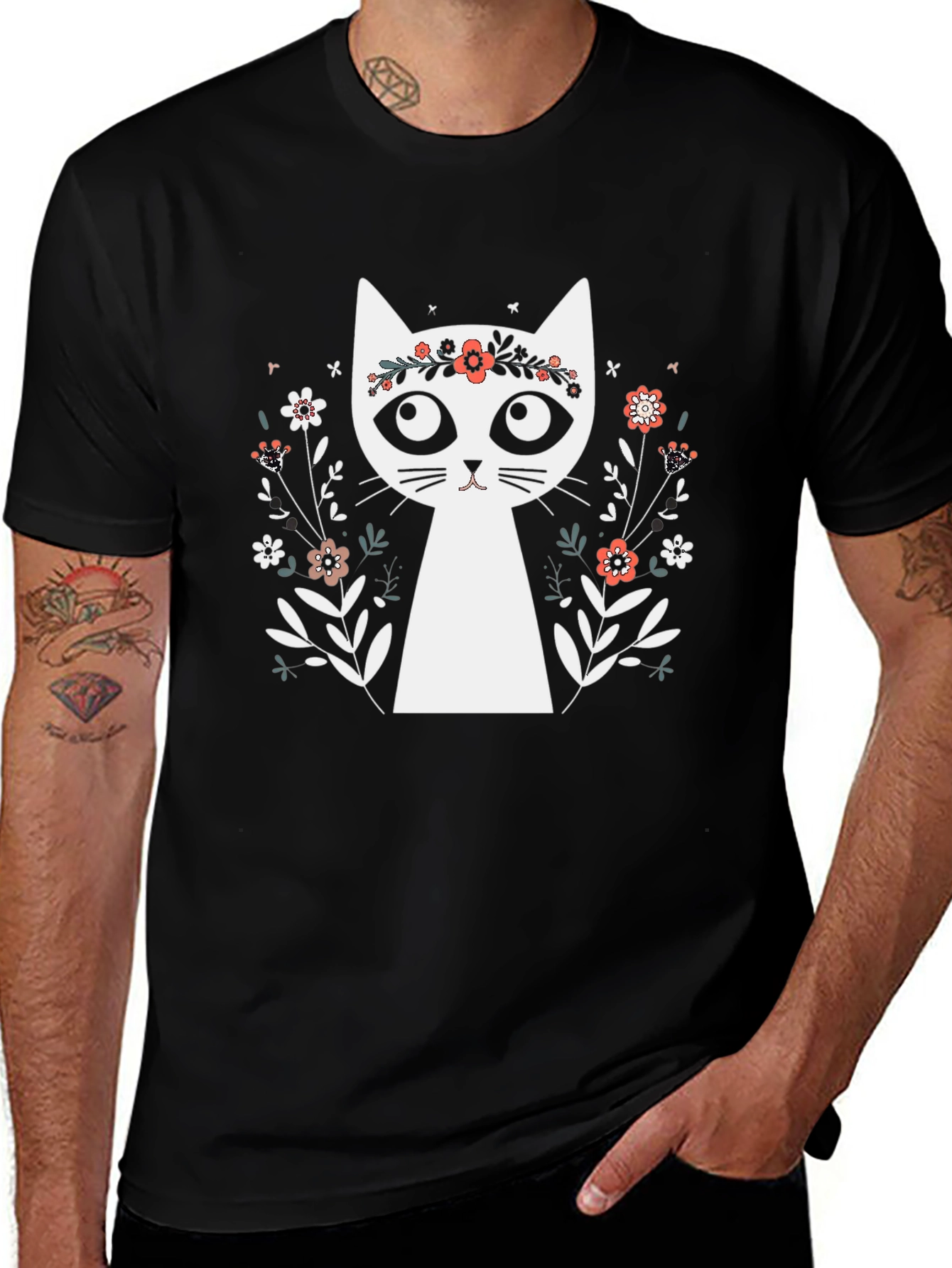 Floral Crown Cat Graphic Tee