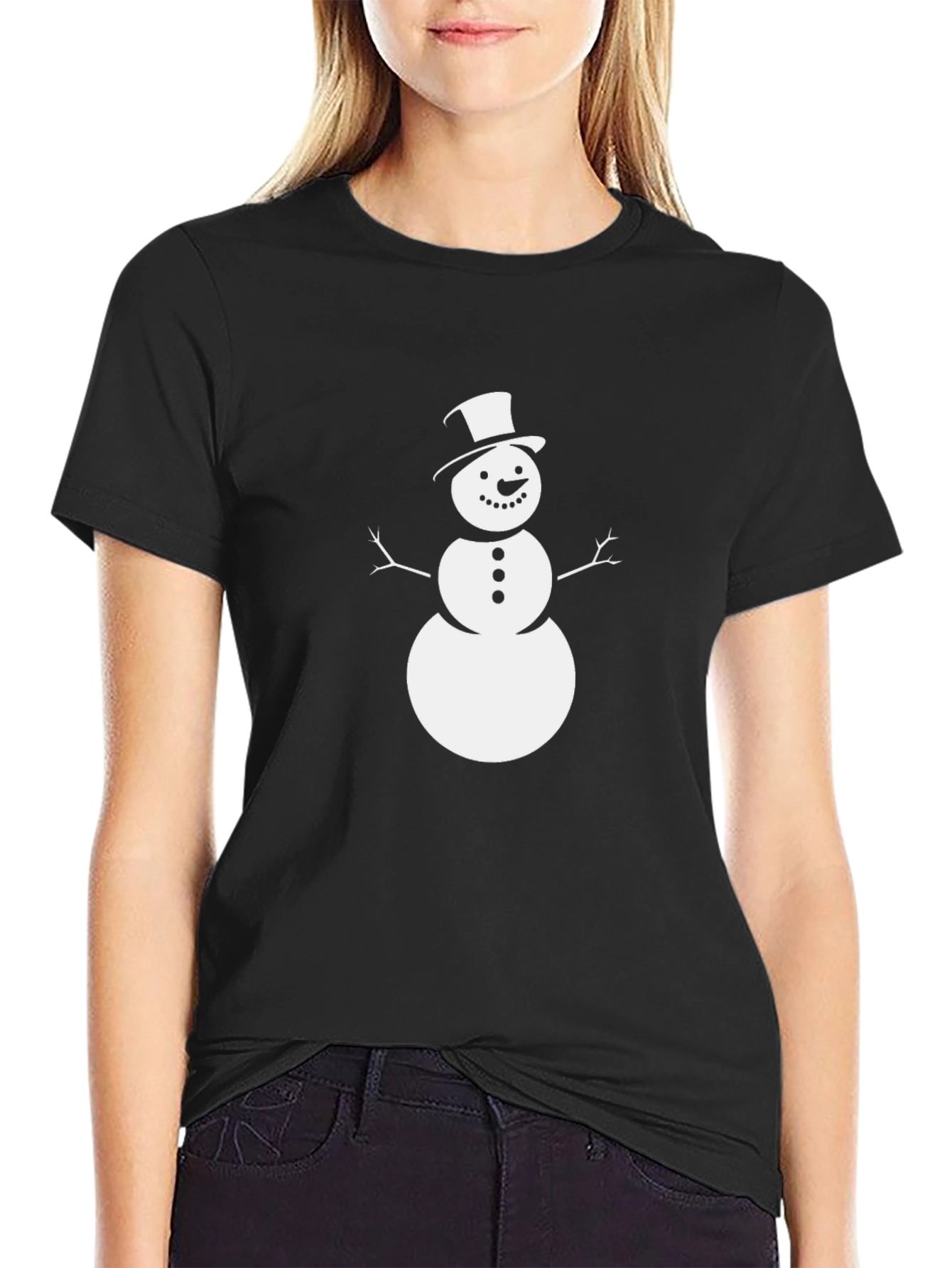 Festive Snowman Graphic Tee - Black
