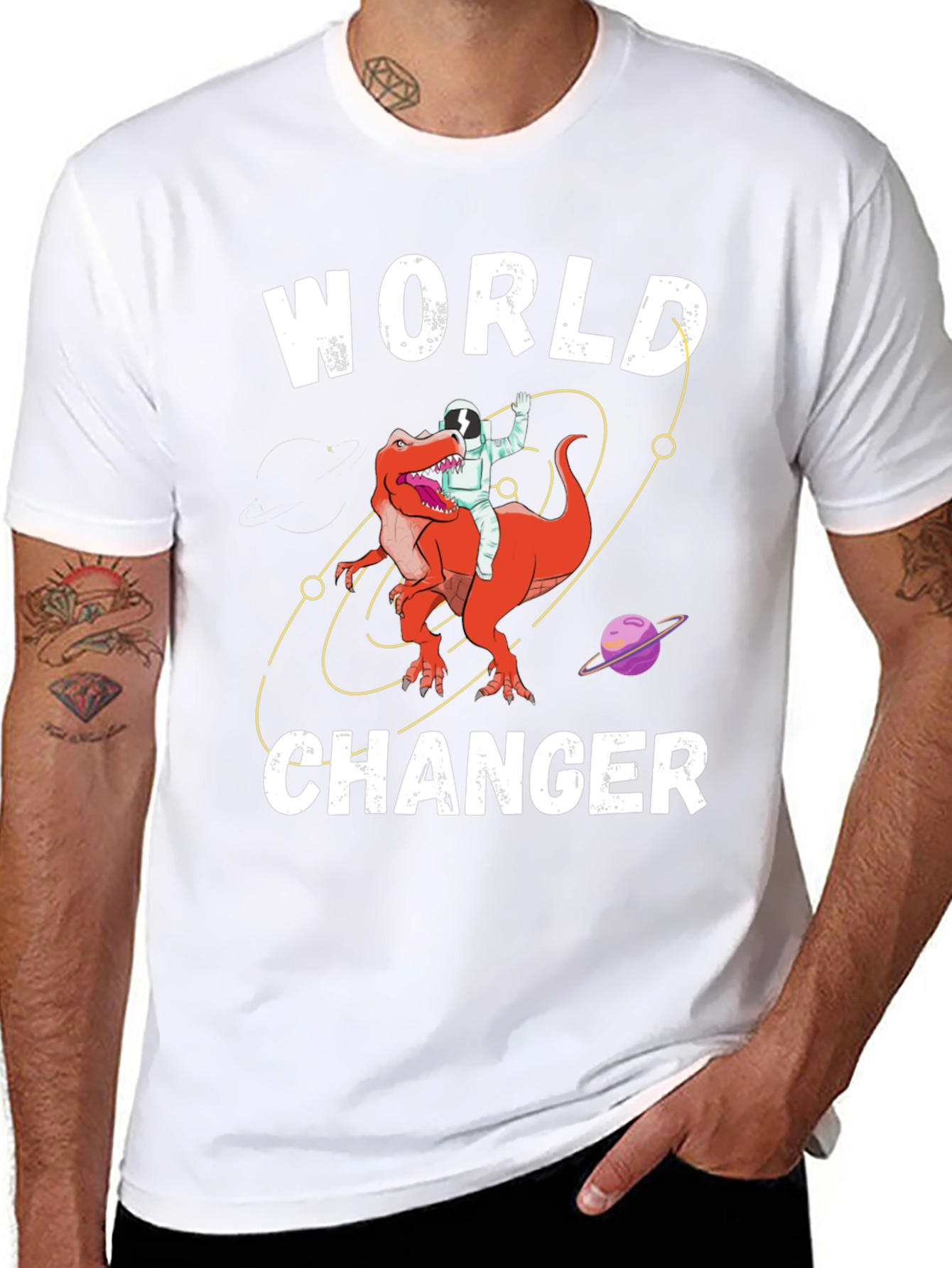 World Changer Astronaut Dinosaur Graphic Tee