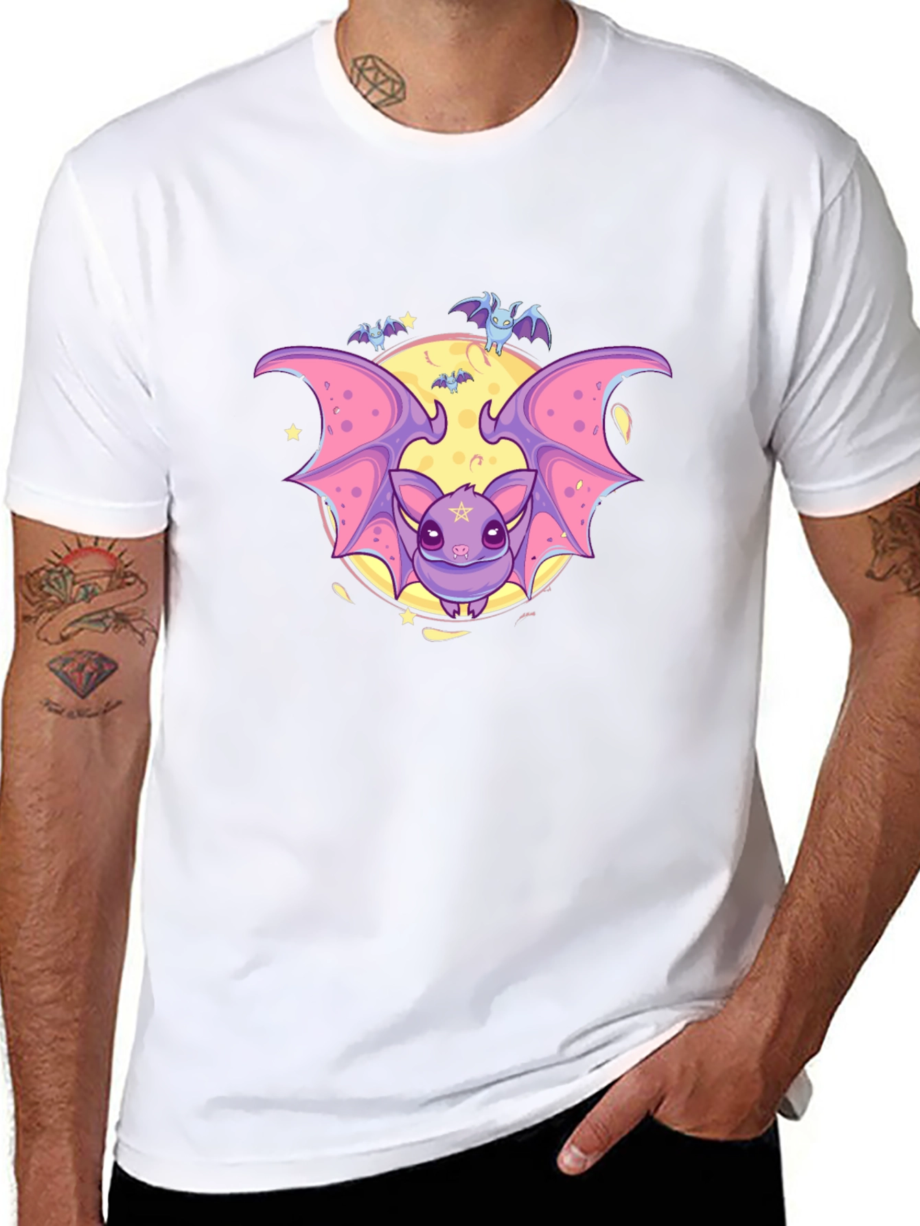 Cute Cartoon Bat Graphic Black T-Shirt