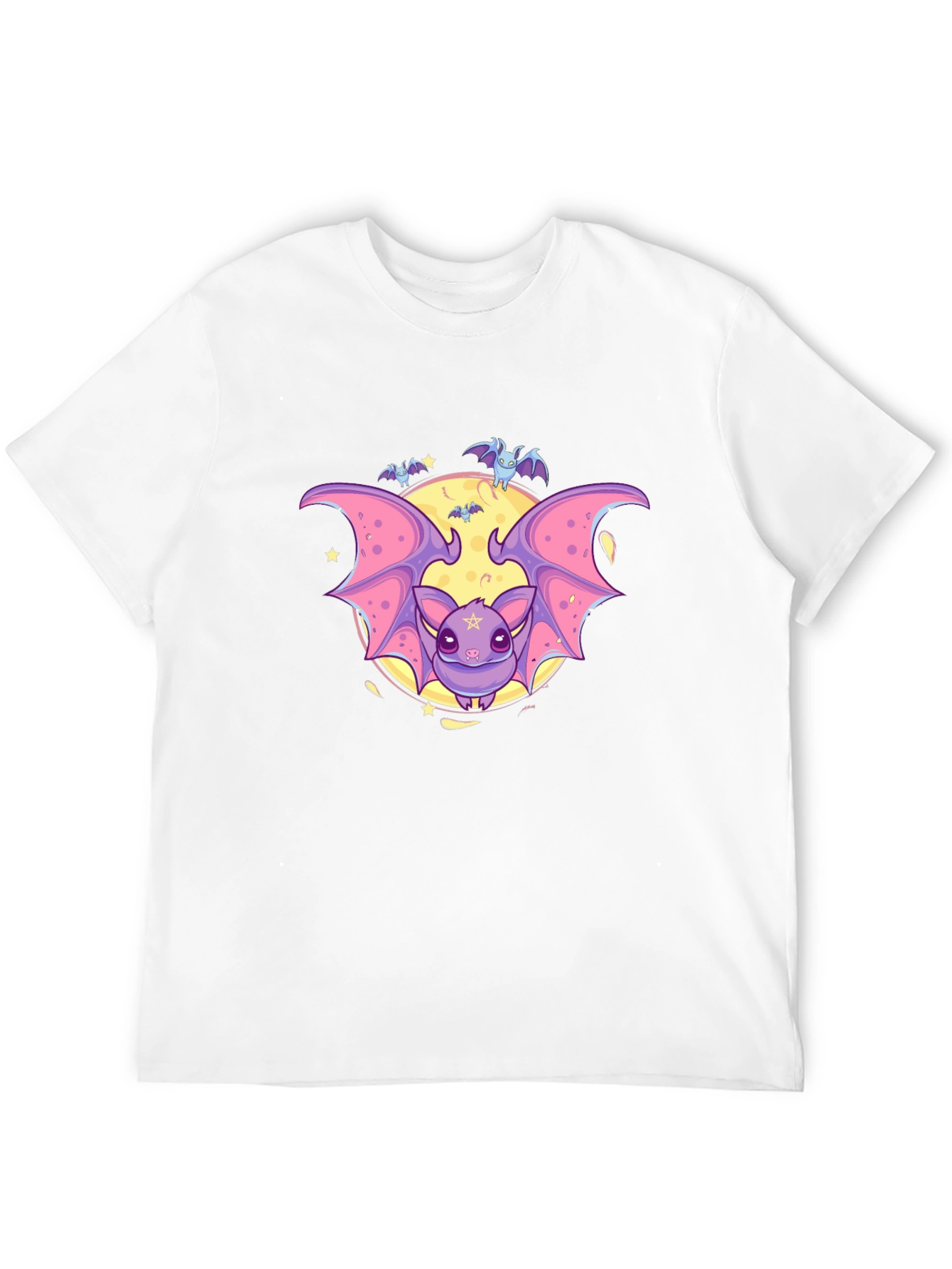 Cute Cartoon Bat Graphic Black T-Shirt