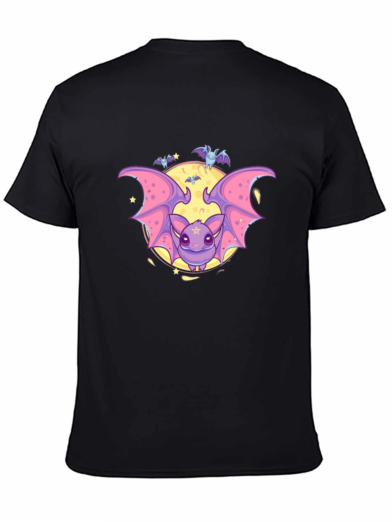 Cute Cartoon Bat Graphic Black T-Shirt