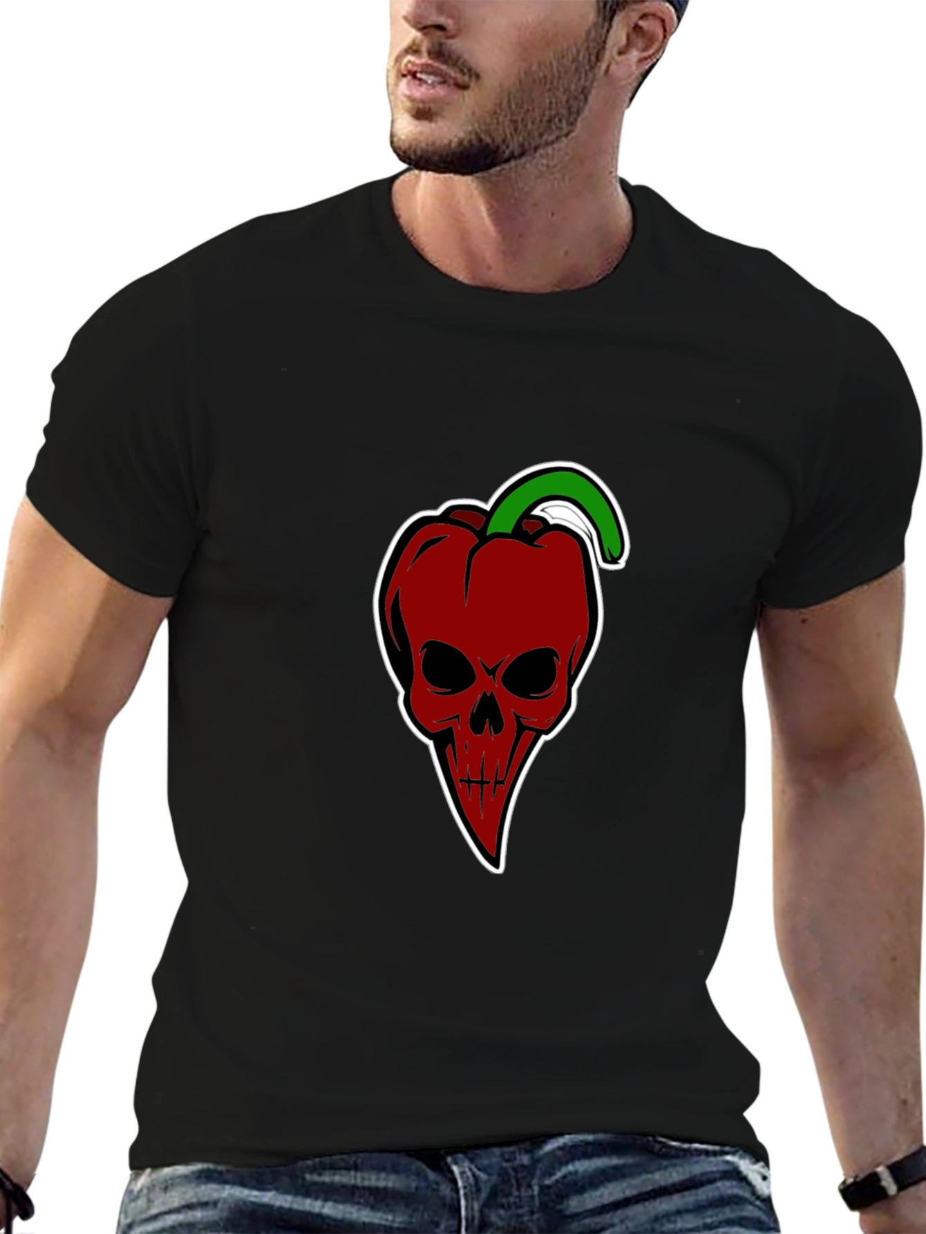 Edgy Pepper Skull Graphic Tee - Black