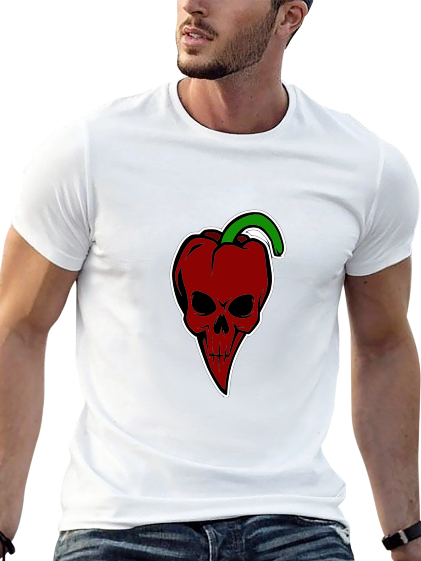 Edgy Pepper Skull Graphic Tee - Black