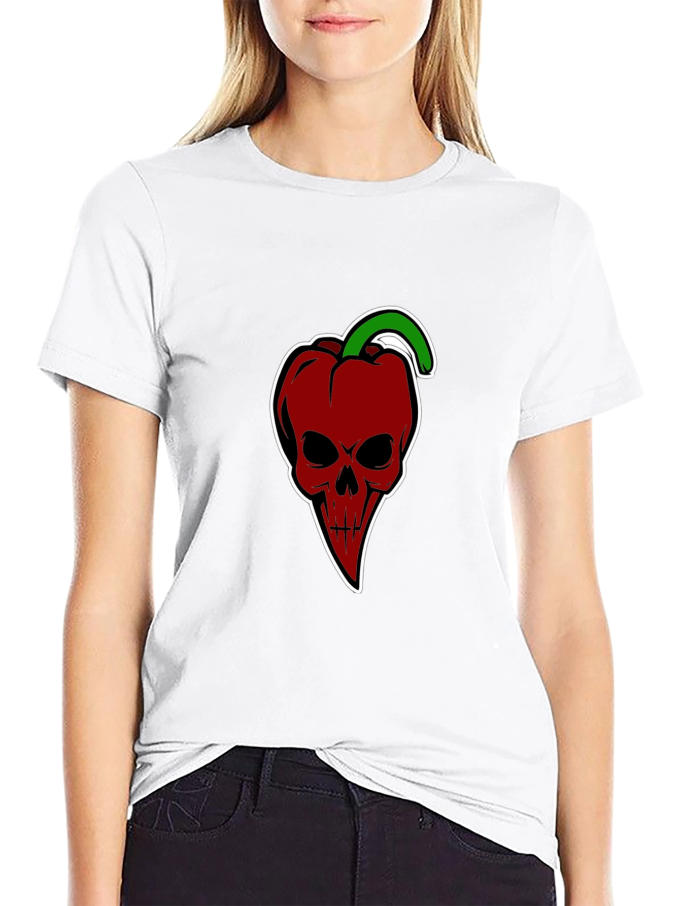 Edgy Pepper Skull Graphic Tee - Black