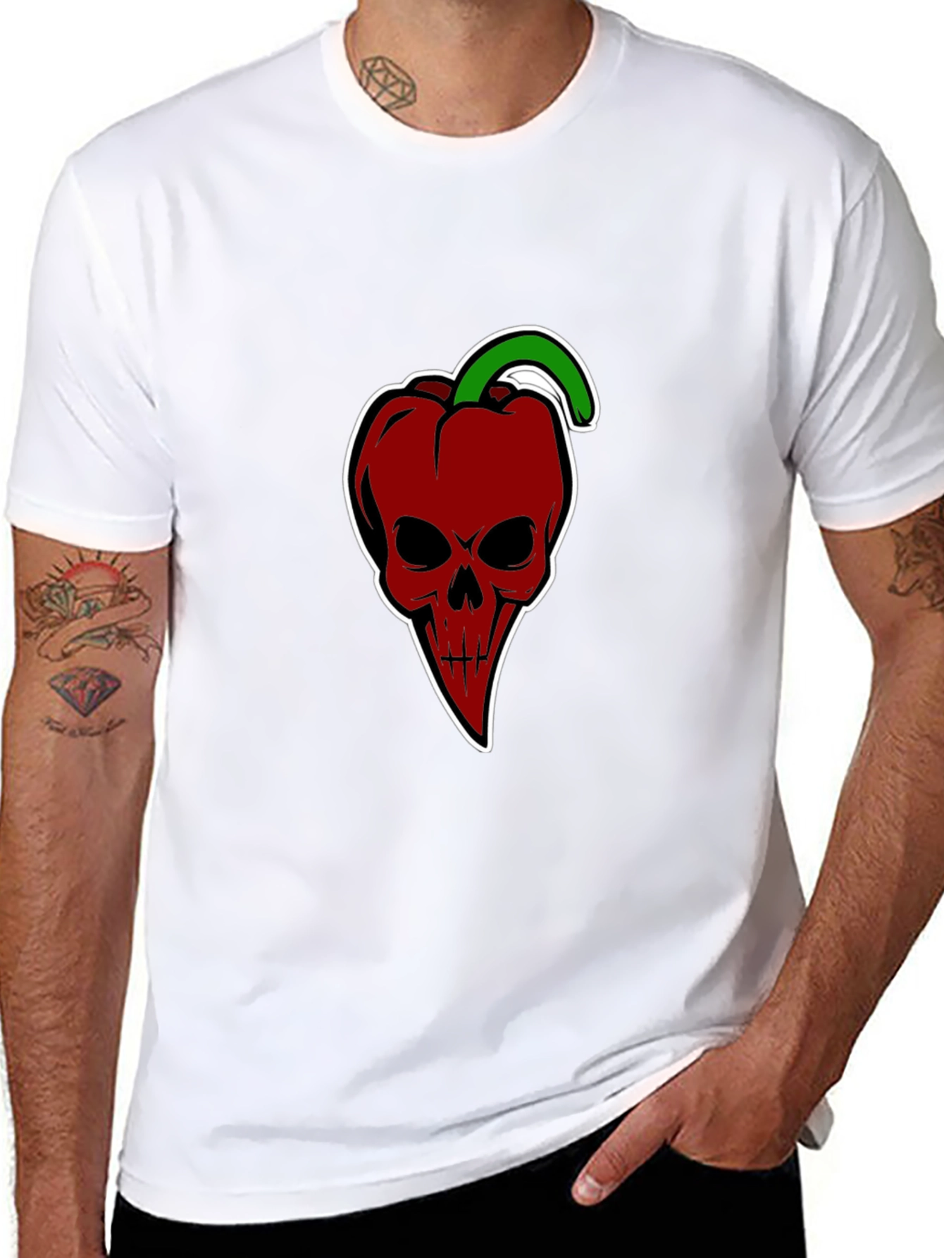 Edgy Pepper Skull Graphic Tee - Black