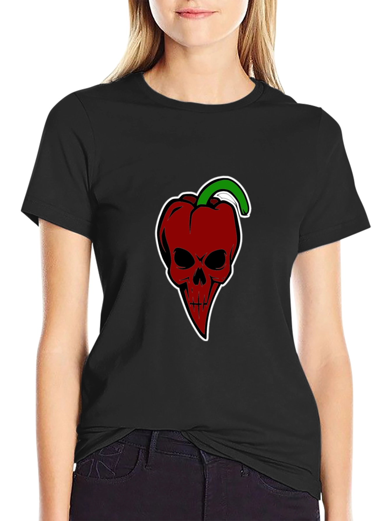 Edgy Pepper Skull Graphic Tee - Black
