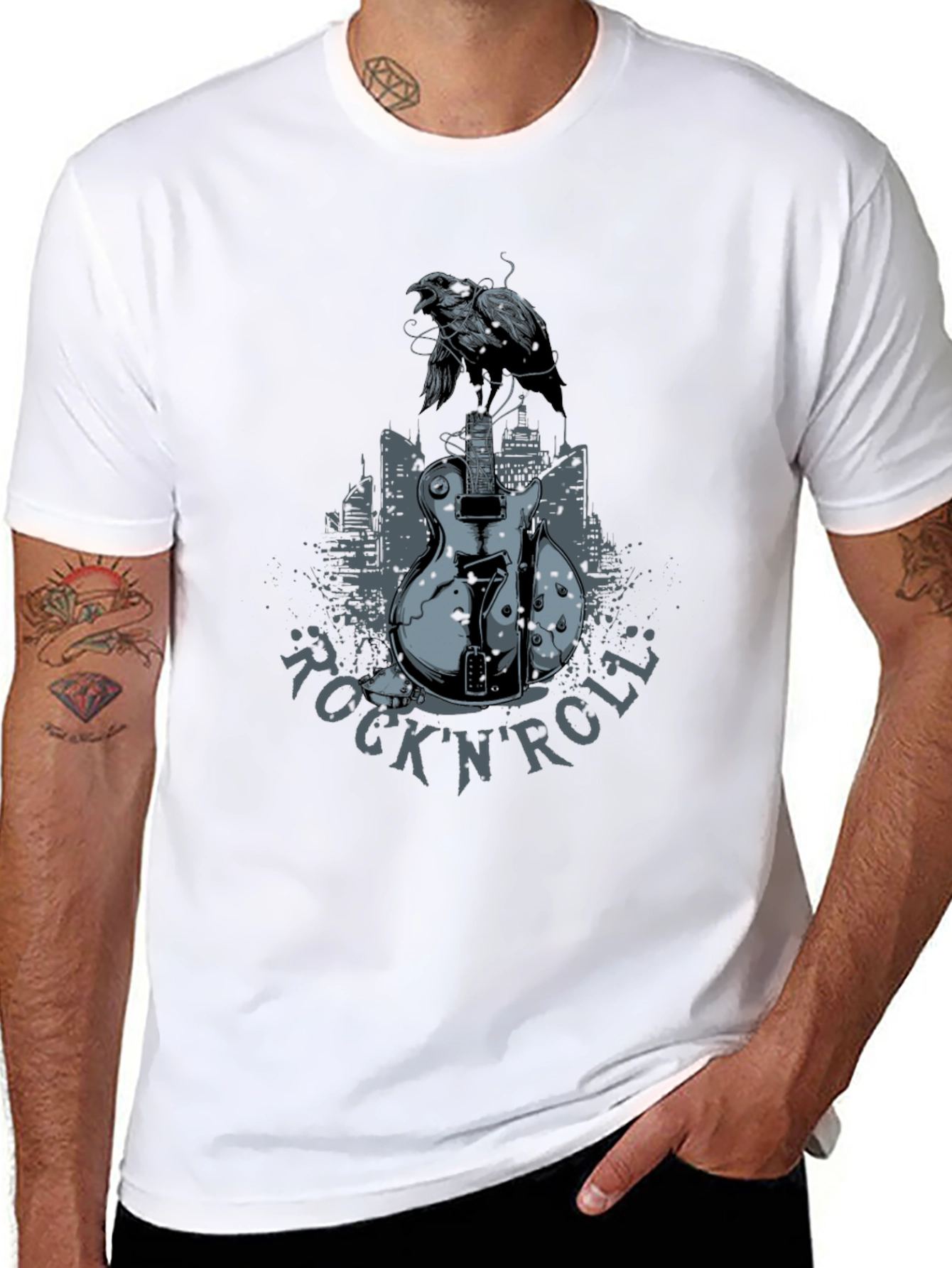 Rock n Roll Guitar Crow T-Shirt