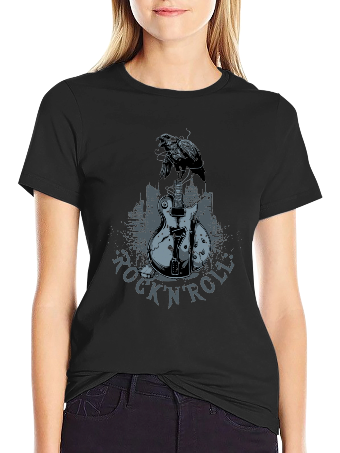 Rock n Roll Guitar Crow T-Shirt