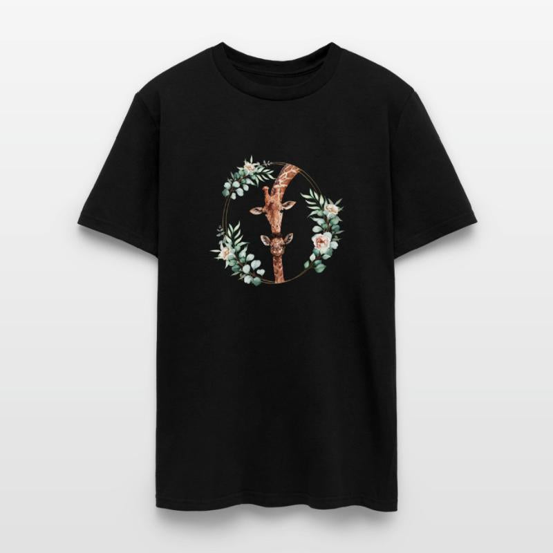 Mommy Kisses Her Baby Giraffe in a Floral Wreath