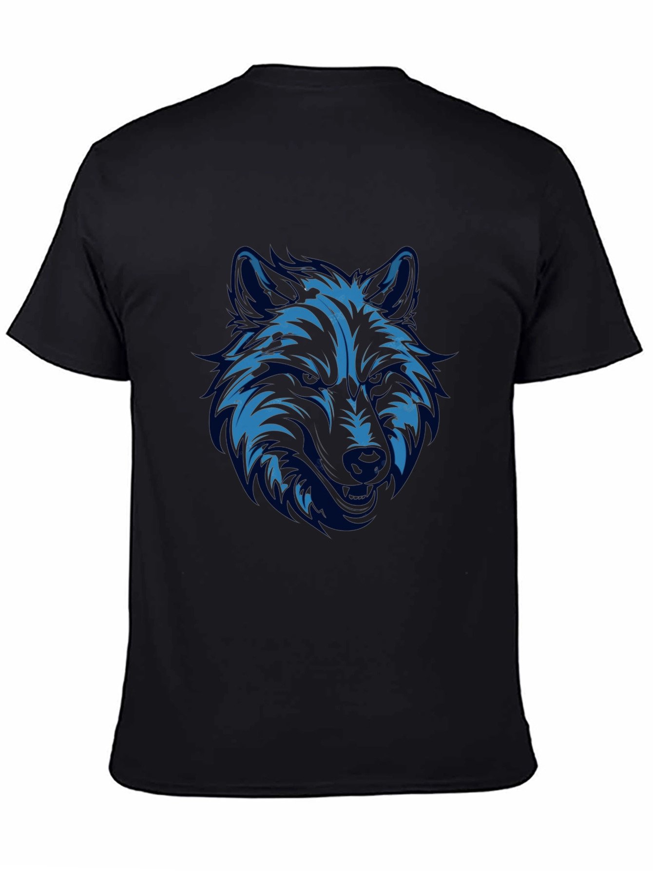 Blue Wolf Graphic Print Black T-Shirt