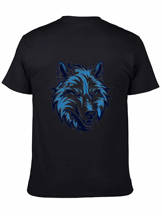 Blue Wolf Graphic Print Black T-Shirt