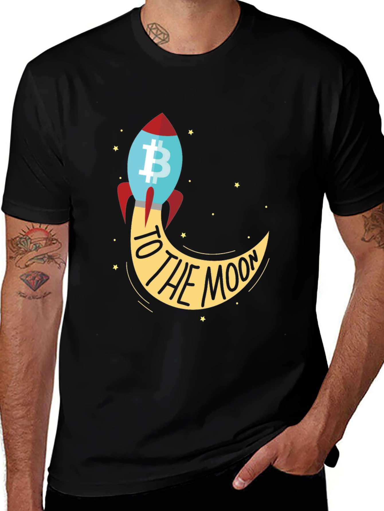 Bitcoin Rocket To The Moon Graphic T-Shirt