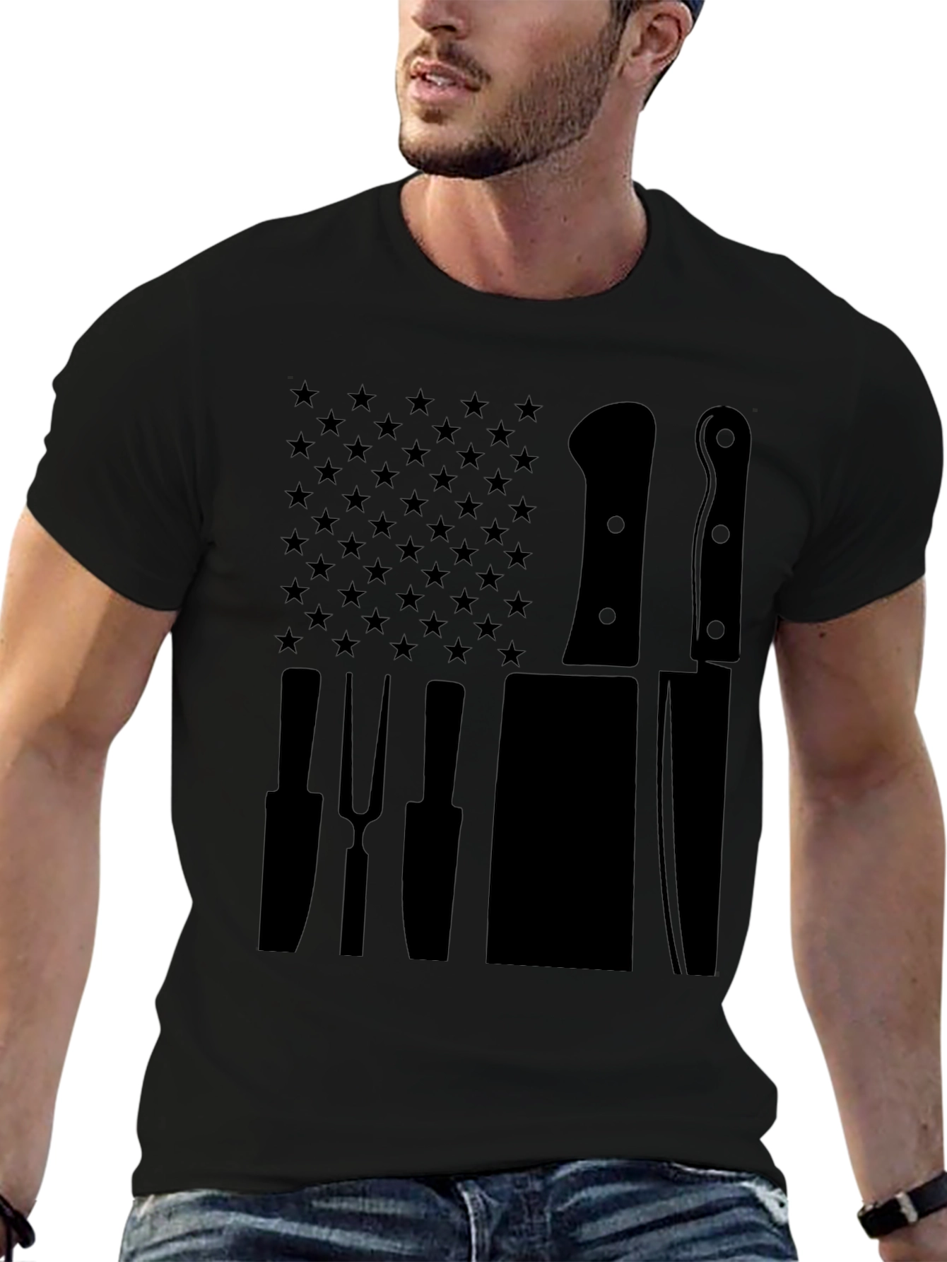 Chef American Flag Kitchen Utensil Graphic T-Shirt