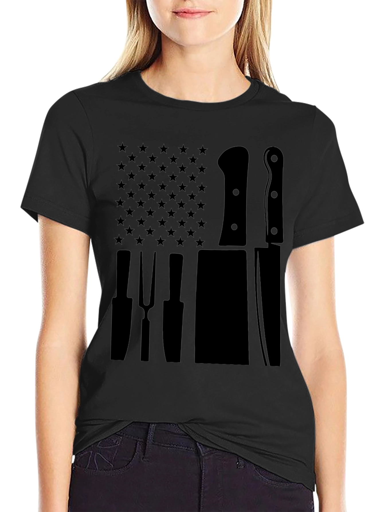 Chef American Flag Kitchen Utensil Graphic T-Shirt