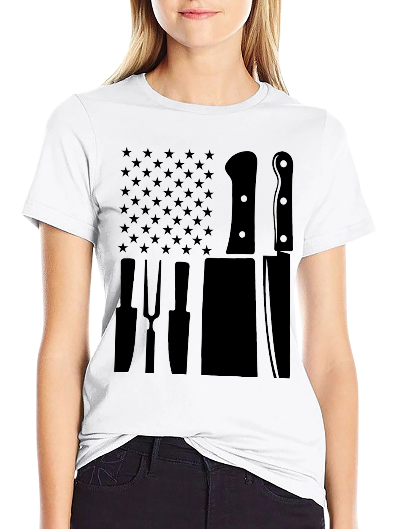 Chef American Flag Kitchen Utensil Graphic T-Shirt