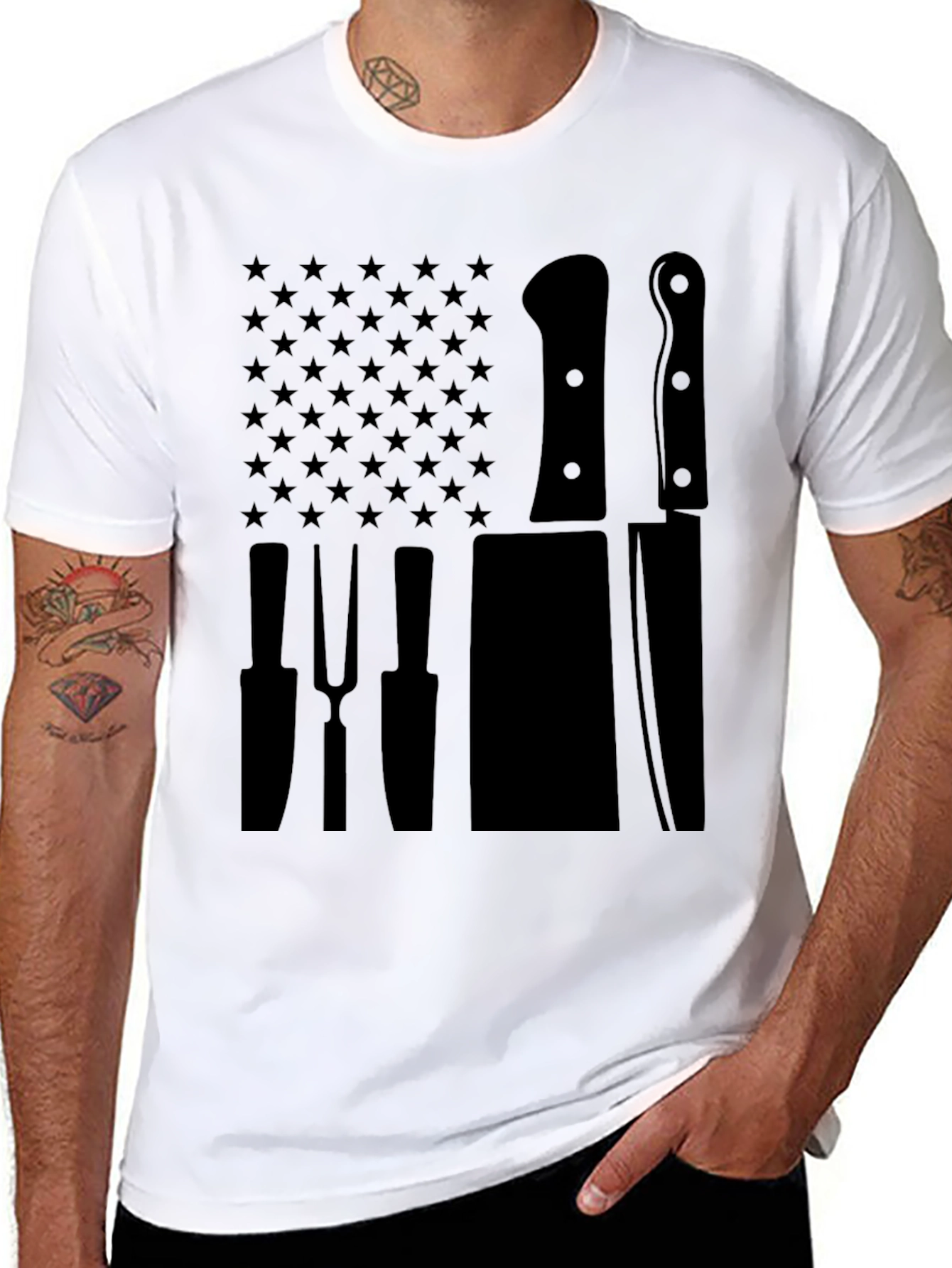 Chef American Flag Kitchen Utensil Graphic T-Shirt