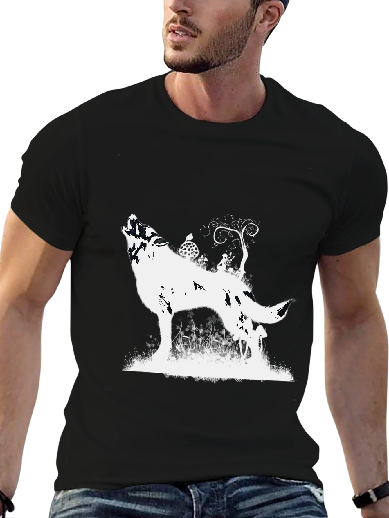 Wolf Silhouette Graphic T-Shirt - Black