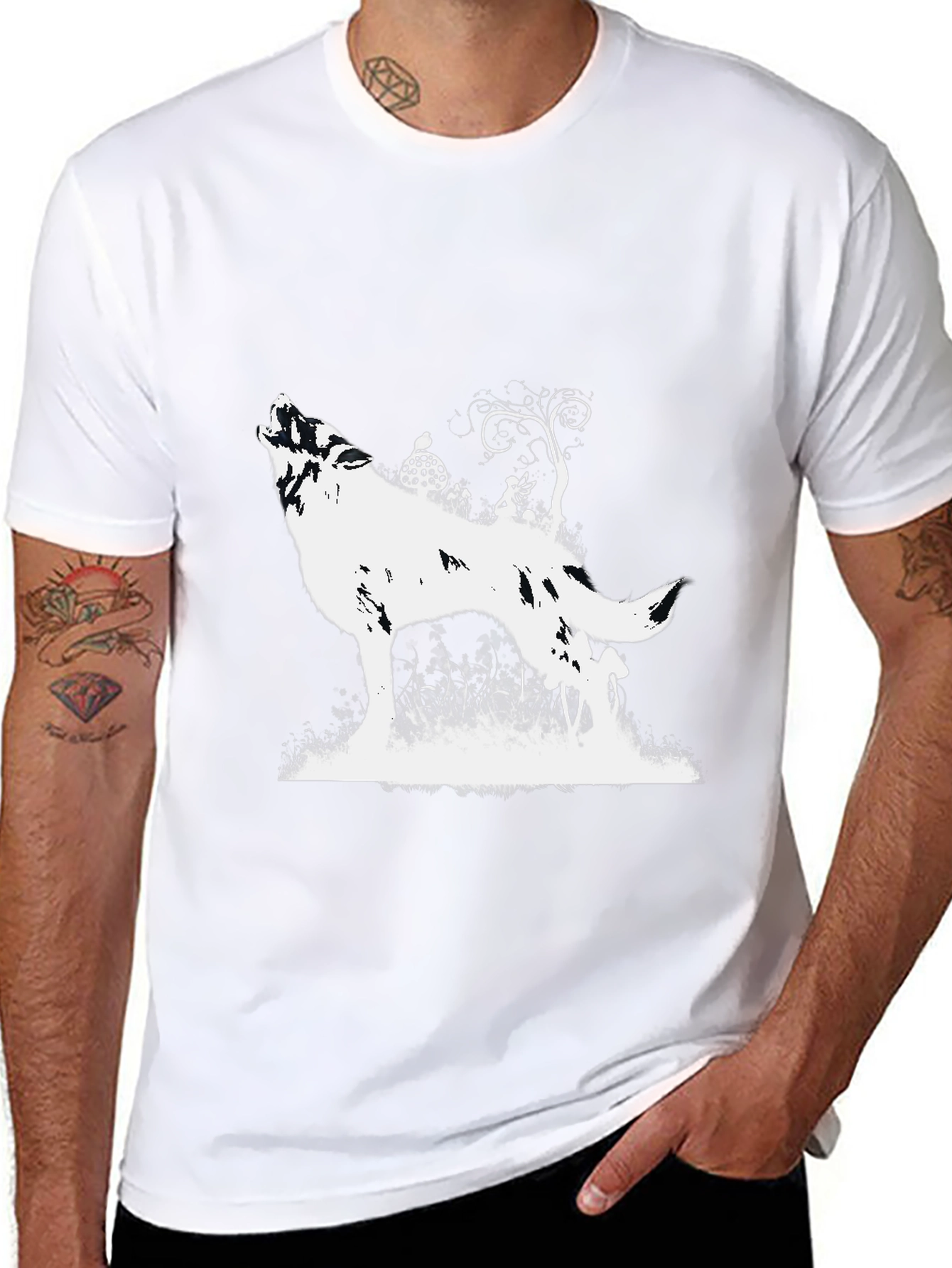 Wolf Silhouette Graphic T-Shirt - Black