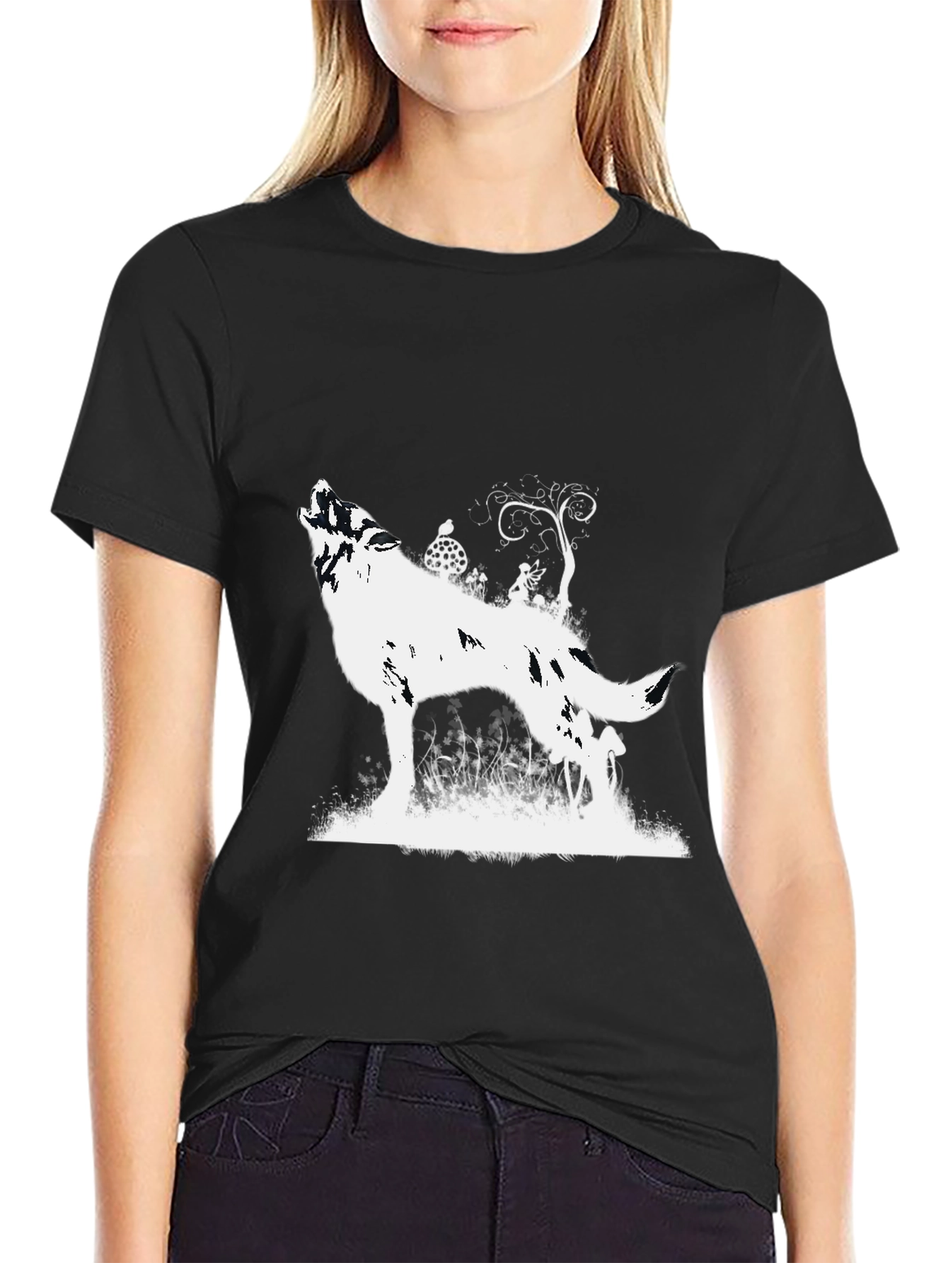 Wolf Silhouette Graphic T-Shirt - Black