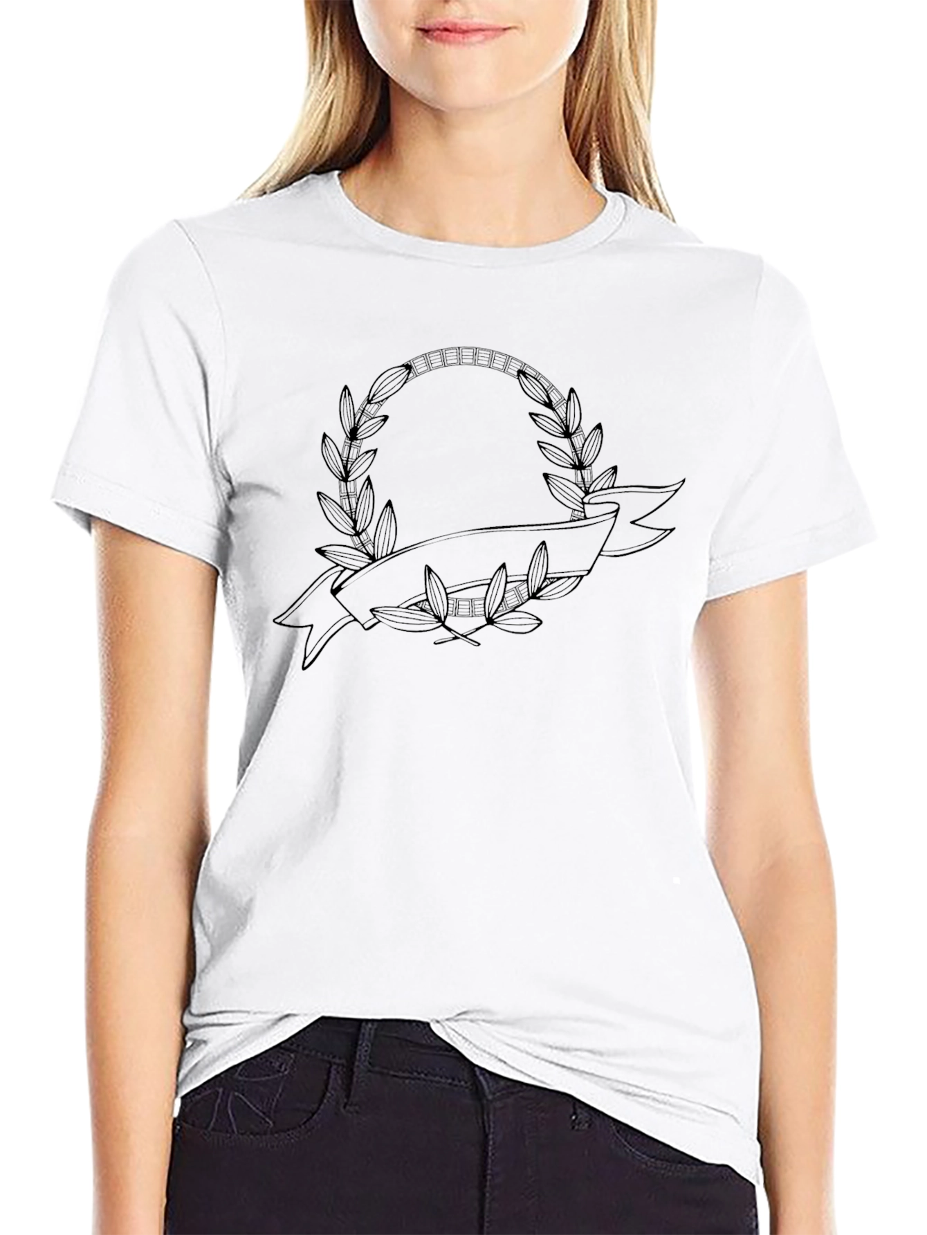 Black Graphic Tee with Laurel Wreath Design