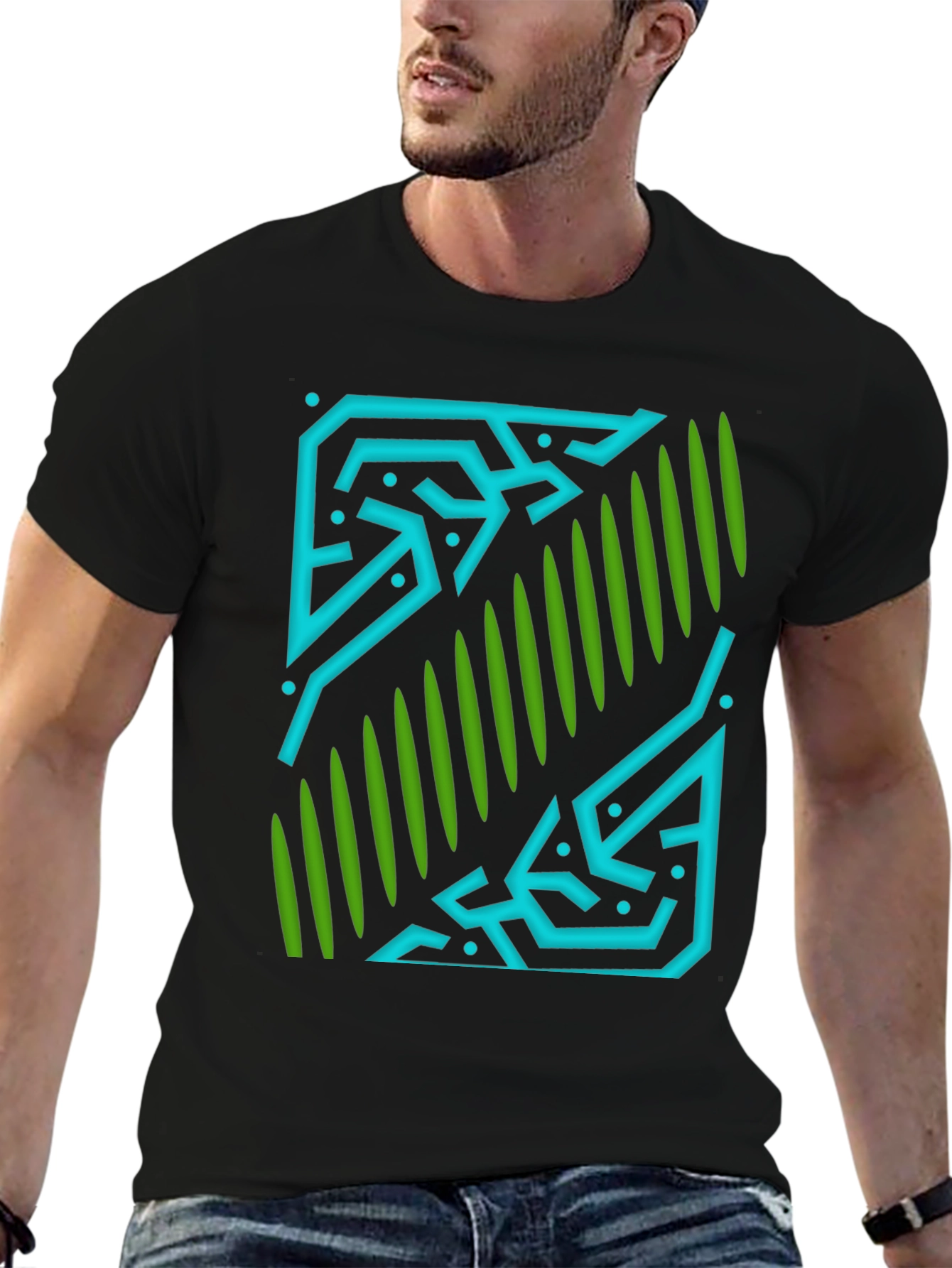 Abstract Geometric Graphic Print Black T-Shirt