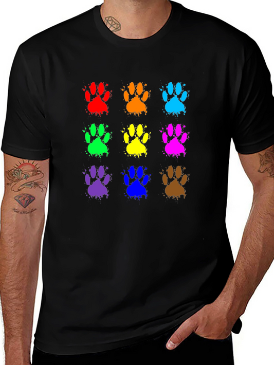 Colorful Paw Print T-Shirt – Rainbow Dog Lover Graphic Tee