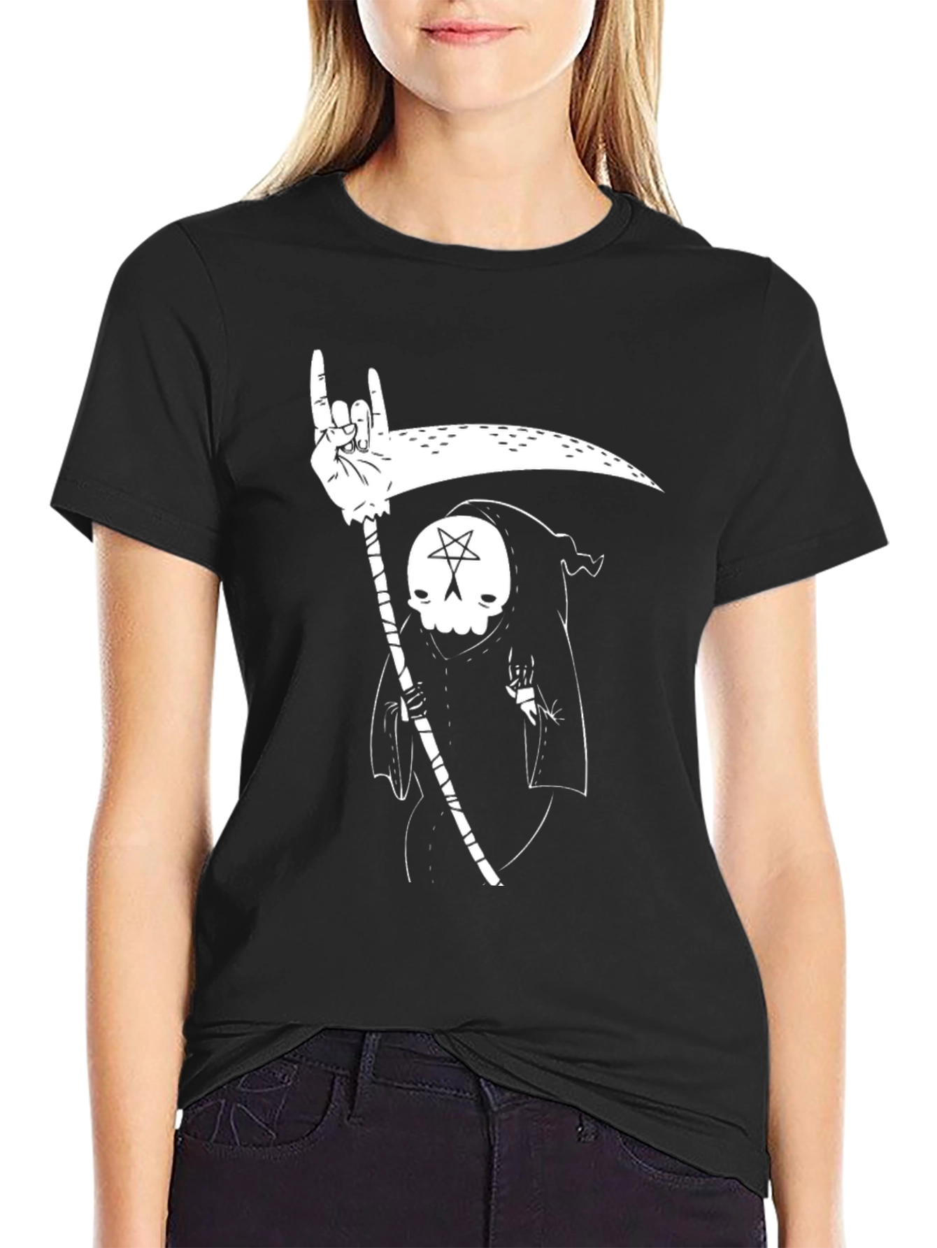 Grim Reaper Rock On T-Shirt - Black Graphic Tee