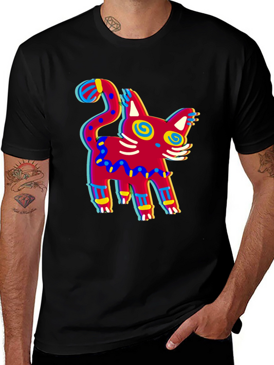 Colorful Cat Graphic Tee - Funky & Unique Design