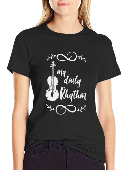 My Daily Rhythm Violin Graphic Tee - Black Cotton Comfort Fit
