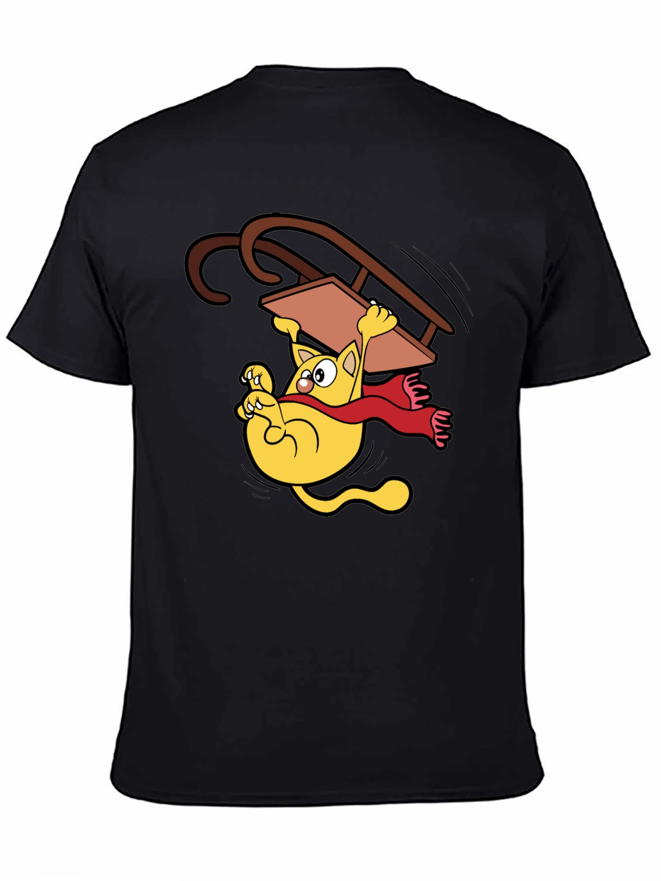 Funny Cat Sledding Graphic Tee -  Black Unisex T-Shirt