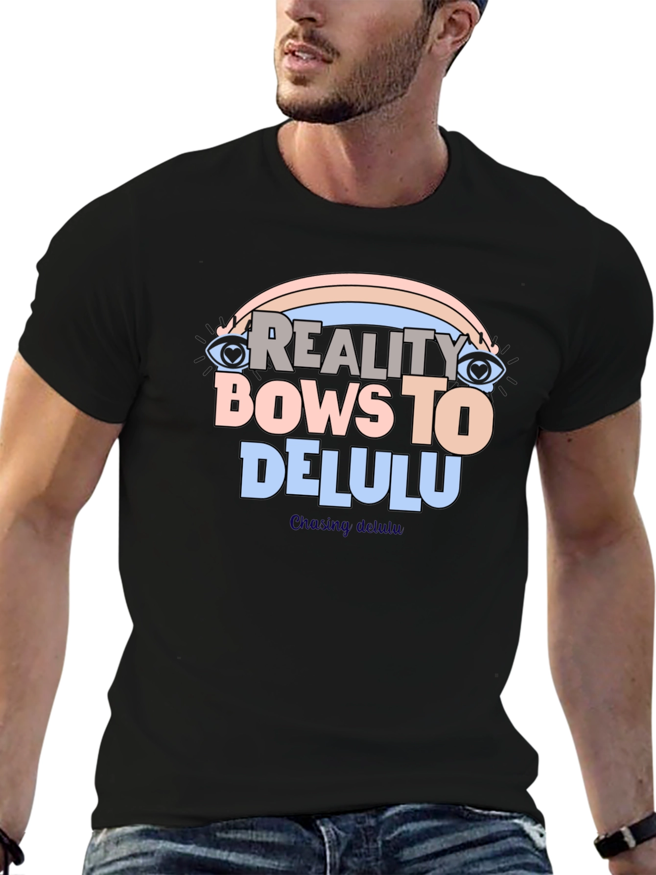 Reality Bows To Delulu Black Graphic T-Shirt