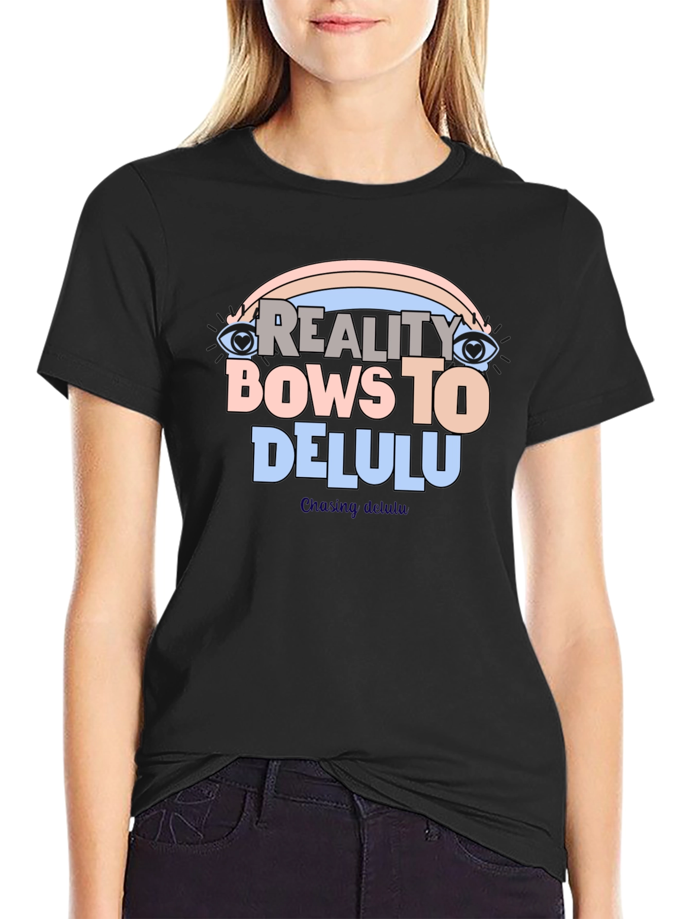 Reality Bows To Delulu Black Graphic T-Shirt