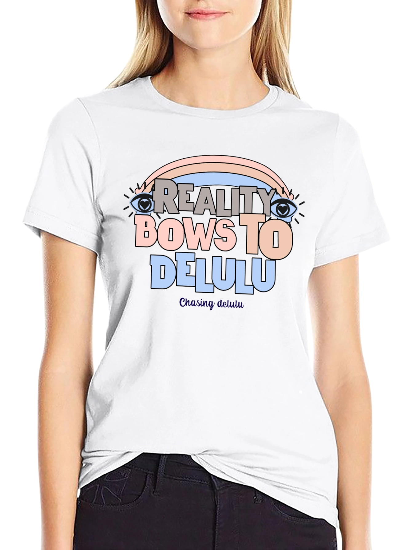 Reality Bows To Delulu Black Graphic T-Shirt