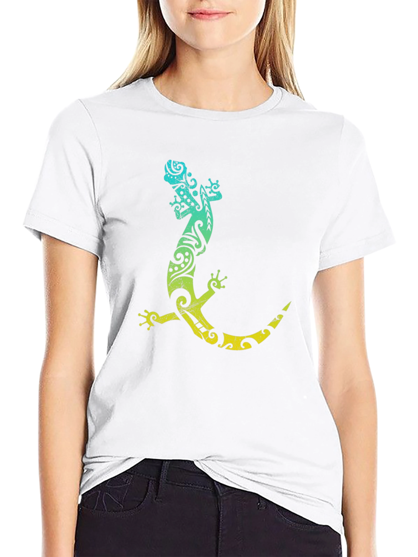 Tribal Gecko Graphic Tee - Black Cotton T-Shirt