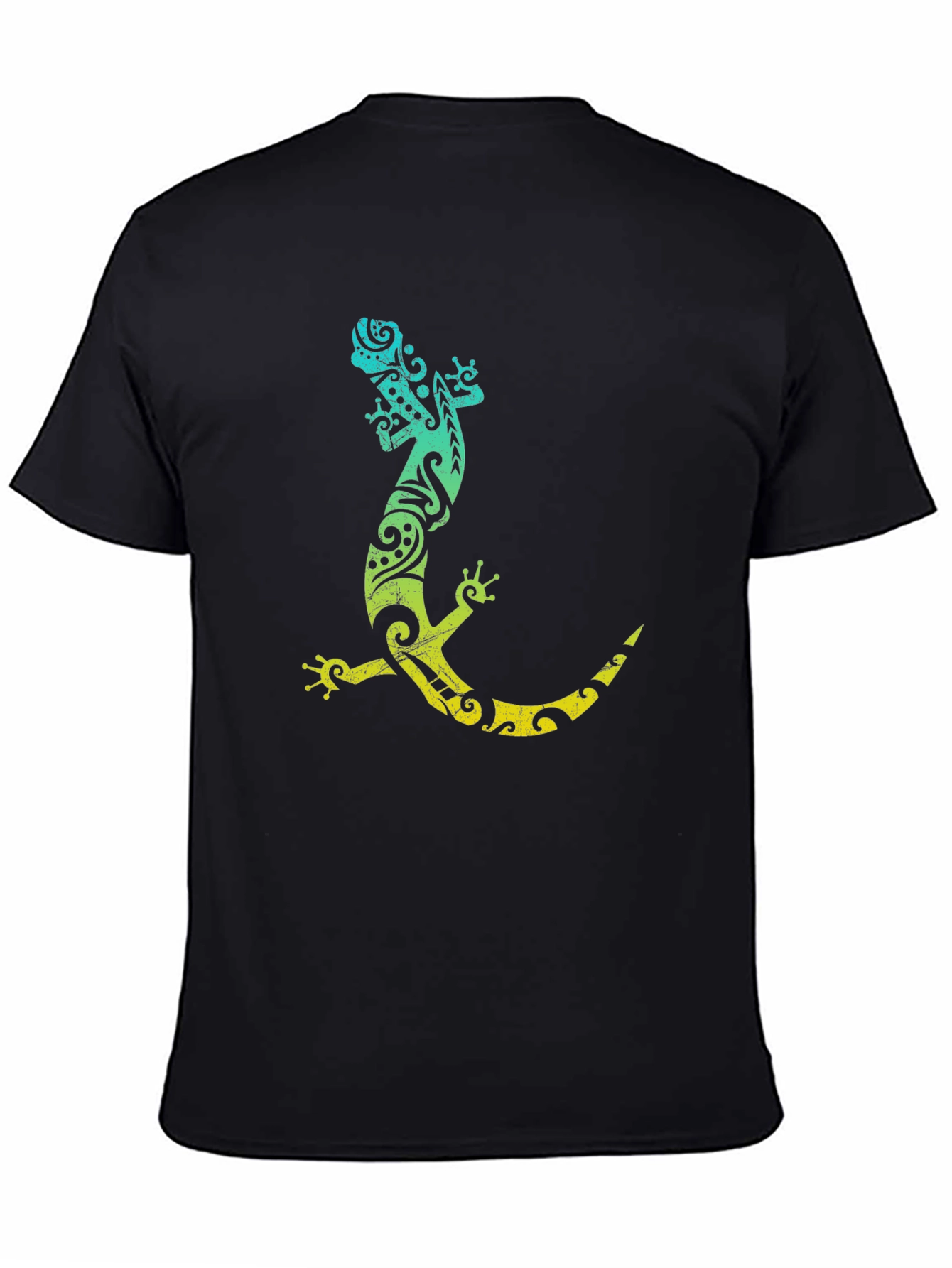 Tribal Gecko Graphic Tee - Black Cotton T-Shirt