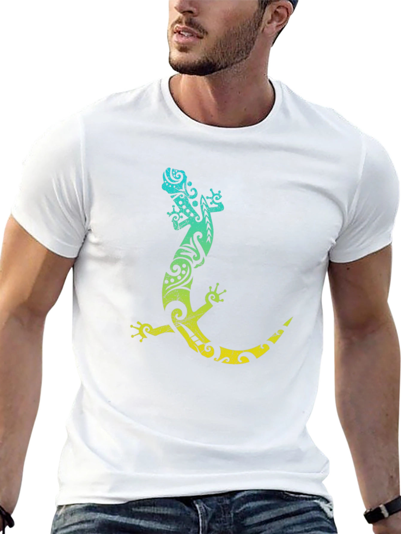Tribal Gecko Graphic Tee - Black Cotton T-Shirt