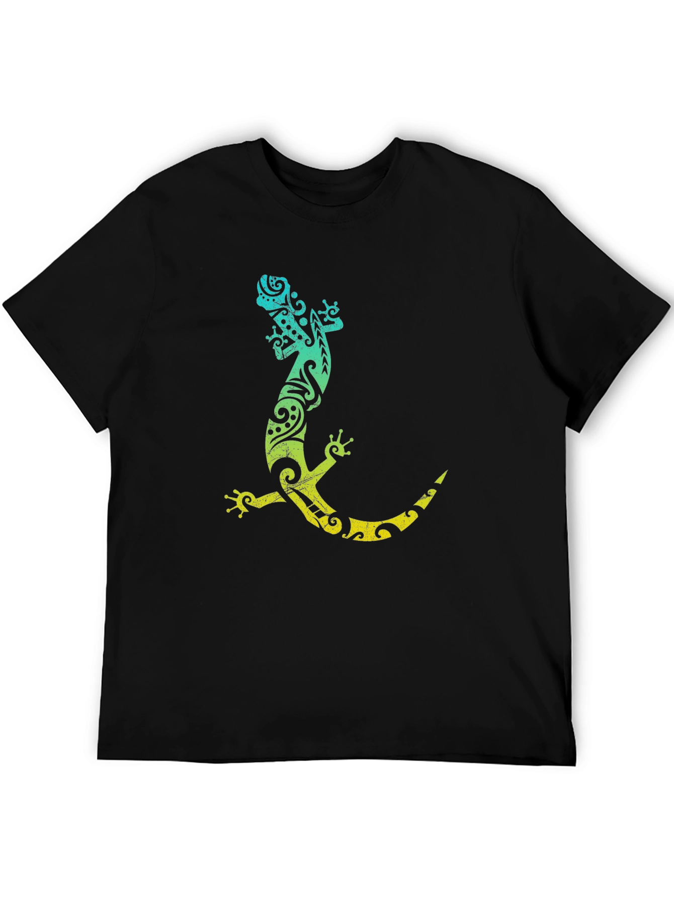Tribal Gecko Graphic Tee - Black Cotton T-Shirt