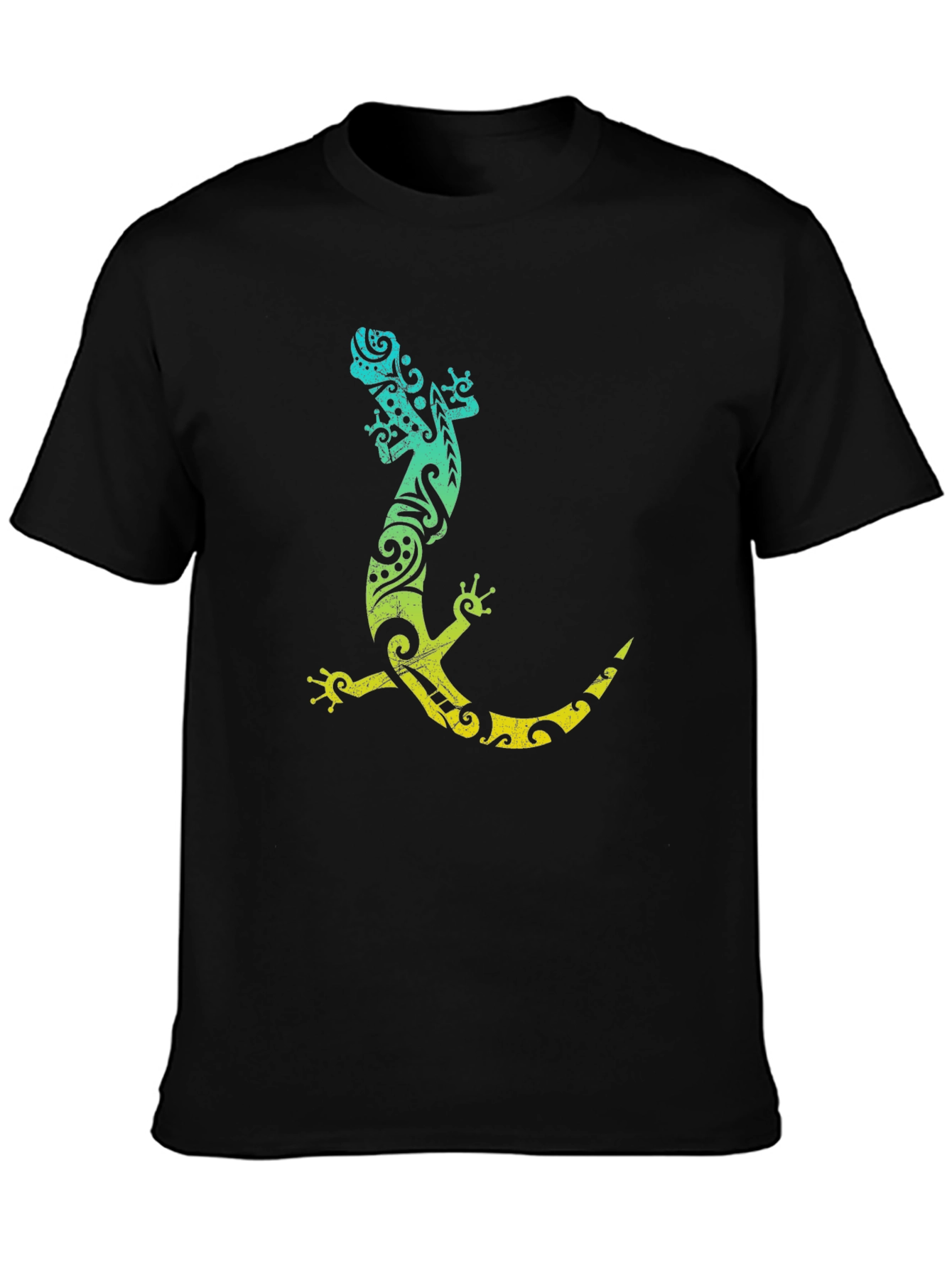 Tribal Gecko Graphic Tee - Black Cotton T-Shirt
