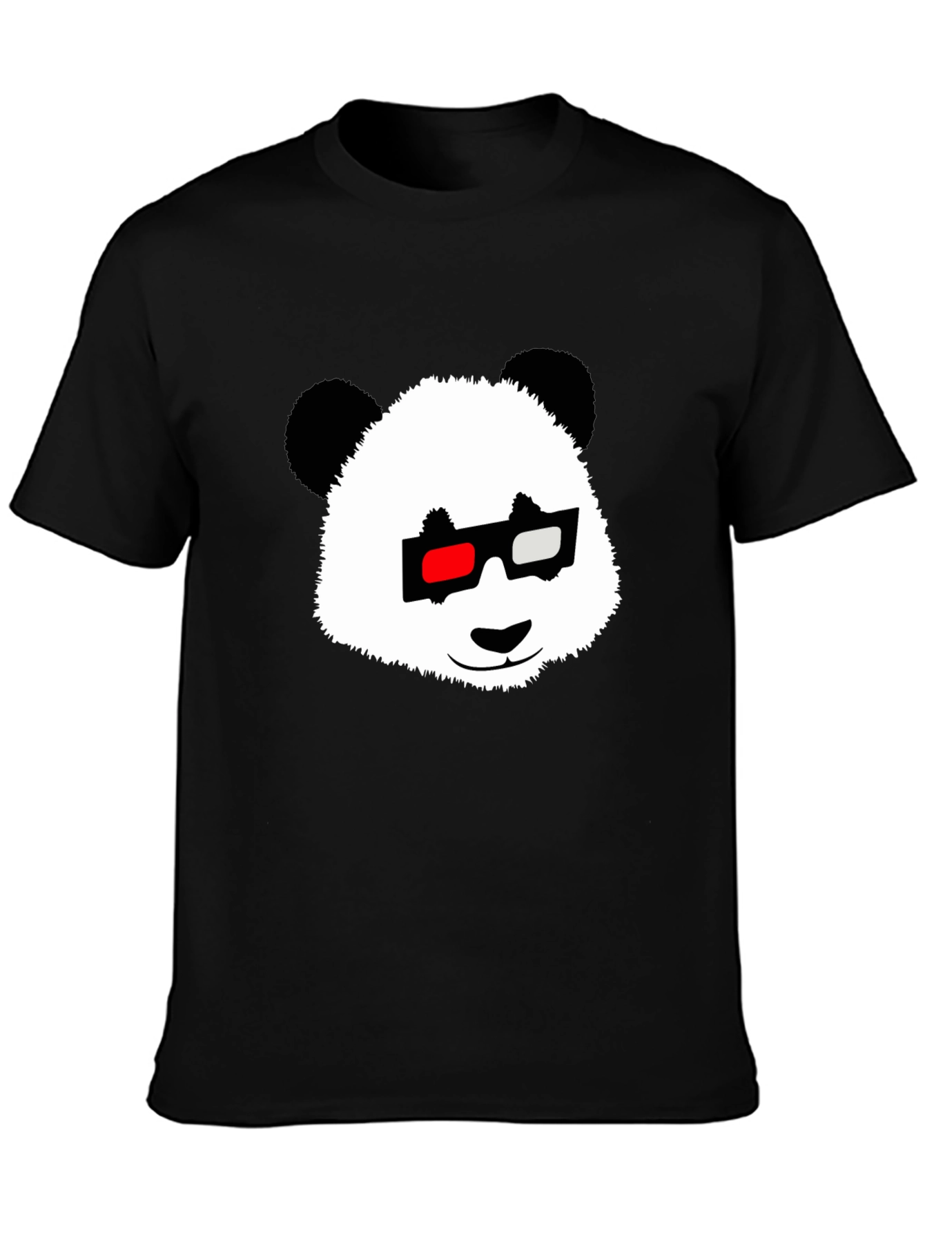 Panda with 3D Glasses Black T-Shirt